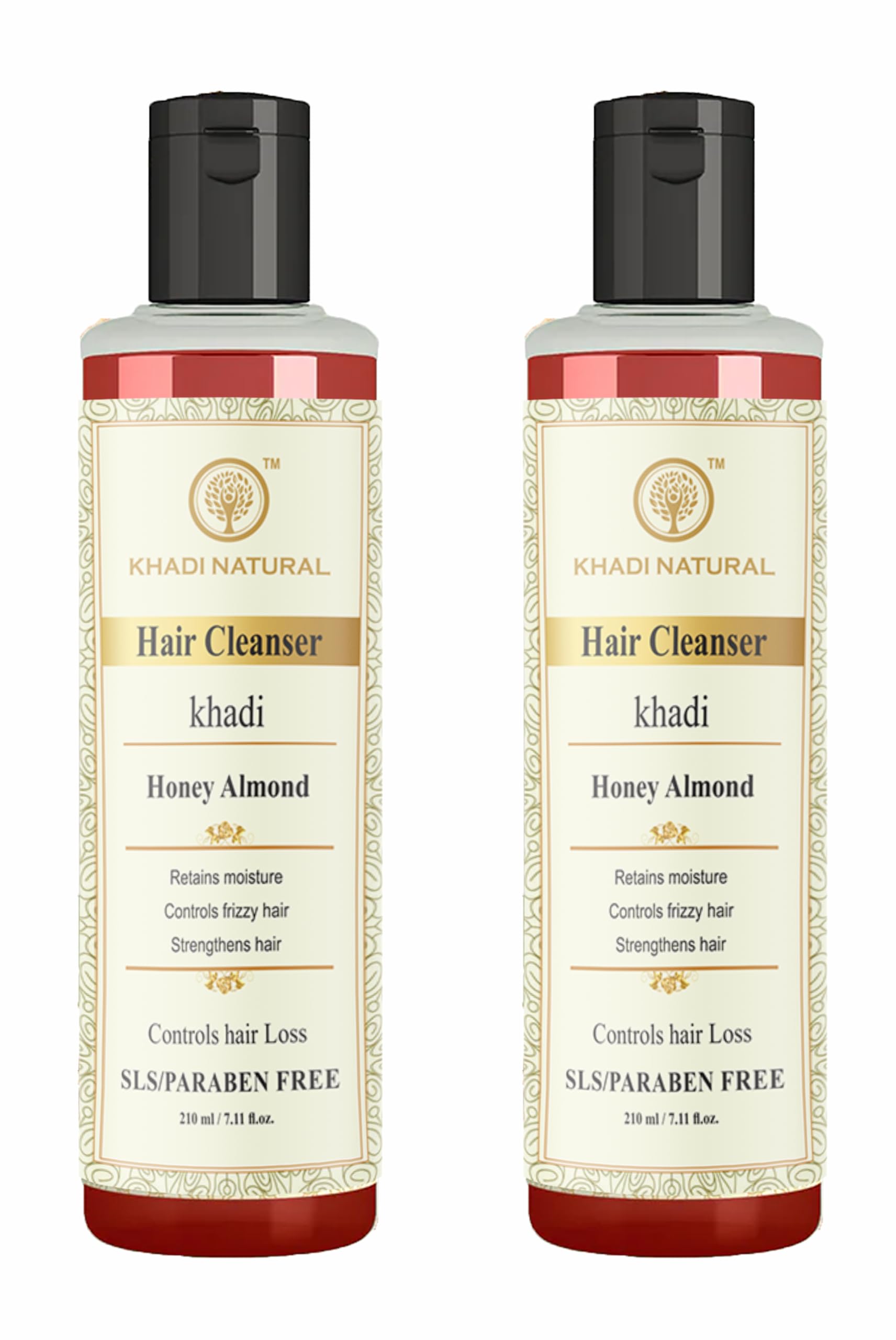 **Khadi Natural Honey Almond Shampoo - Organic Honey & Almond Oil for Nourishing Hair Care - Sulfate & Paraben Free - Promotes Strong, Healthy Hair (Pack of 2, 210ml) - Ideal for Dry, Damaged & Frizzy Hair at Home or Salon**