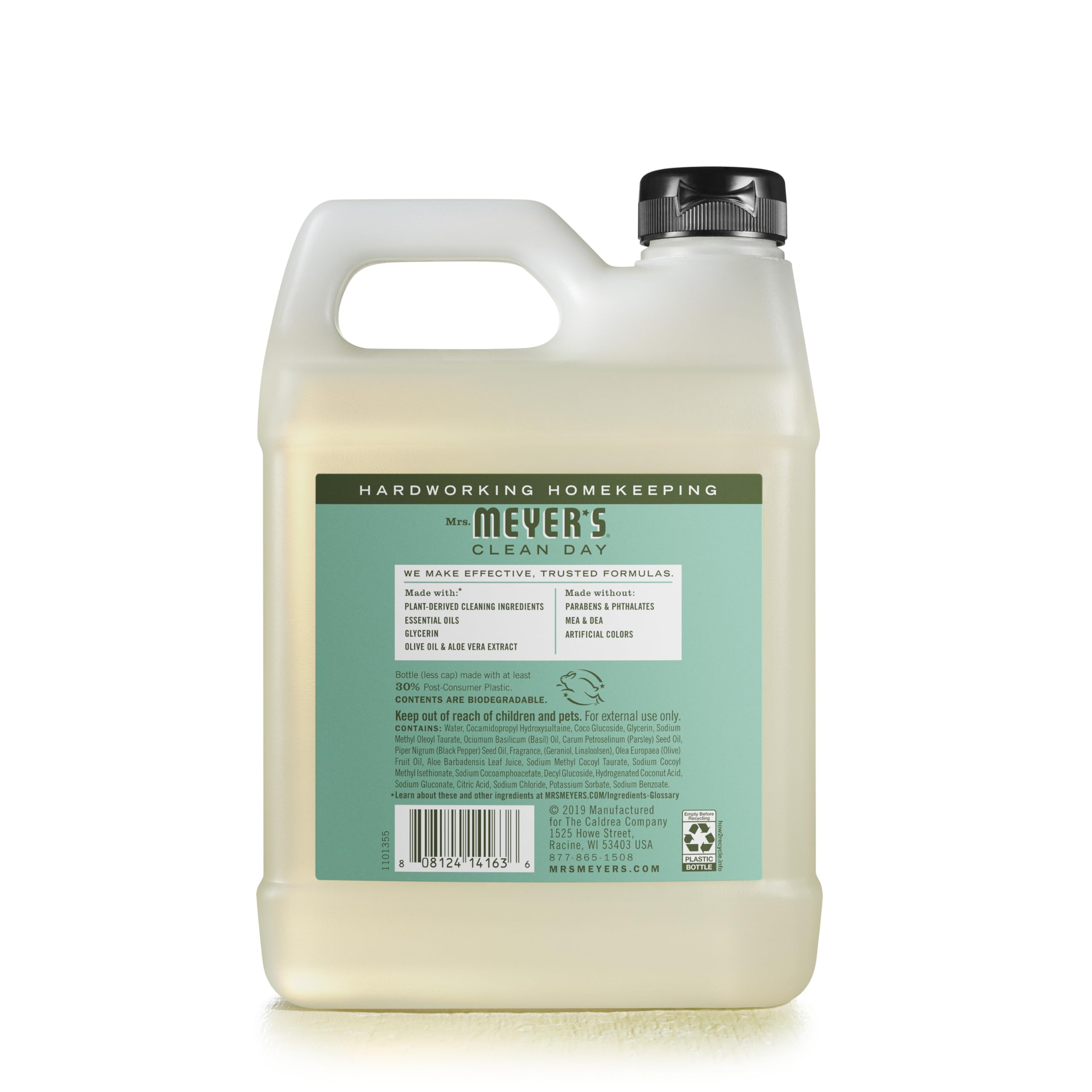 Mrs. Meyer's Clean Day Hand Soap Refill - 33 fl oz Biodegradable Liquid Soap with Basil Essential Oils | Eco-Friendly Kitchen & Bathroom Soap Dispenser Refill for Home & Office Use