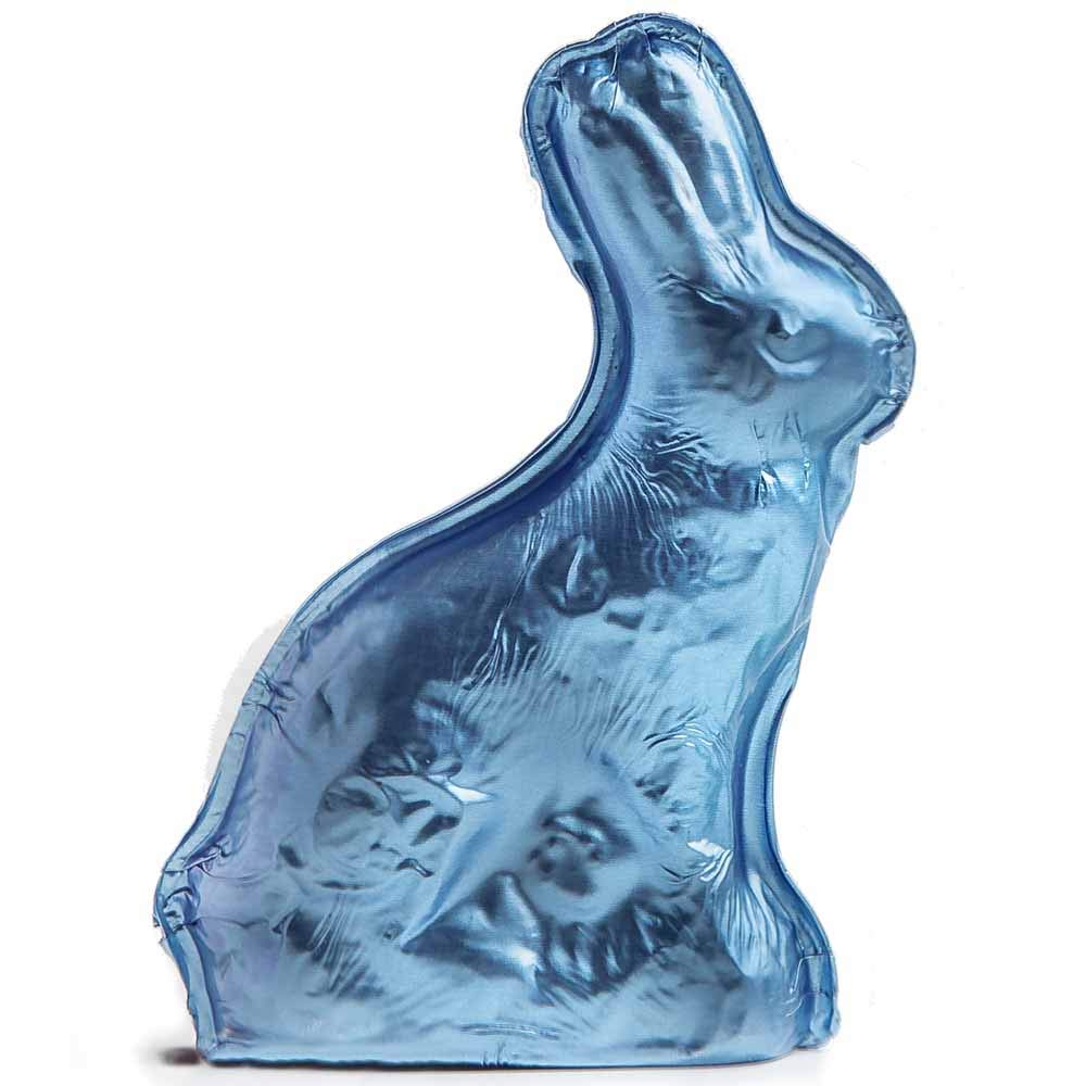 Premium Solid Milk Chocolate Rabbit - 6oz Handcrafted Easter Treat Wrapped in Italian Blue Foil - Perfect for Easter Baskets, Holiday Gifting & Chocolate Lovers