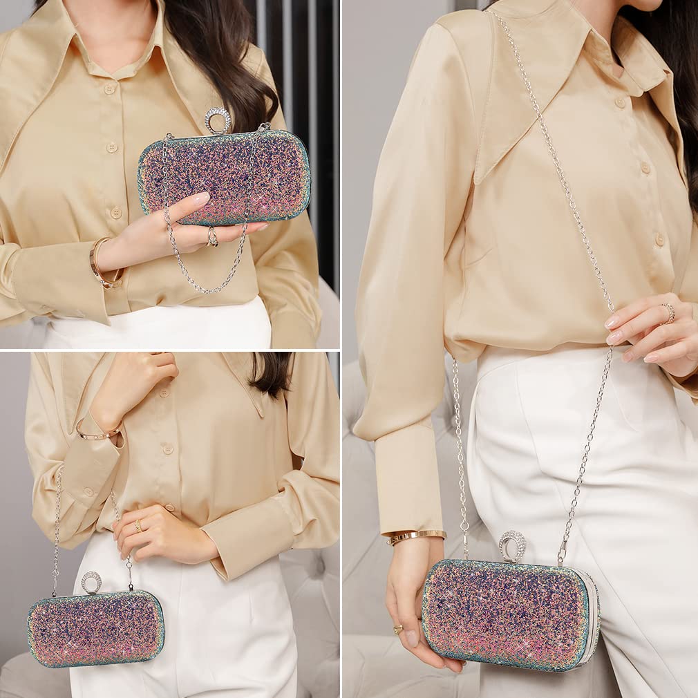 Sparkly Rhinestone Sequin Clutch Bag for Women - Elegant Glitter Evening Handbag with Chain Strap for Wedding, Party, Prom & Date Night | Perfect Bridal Accessory & Formal Event Purse