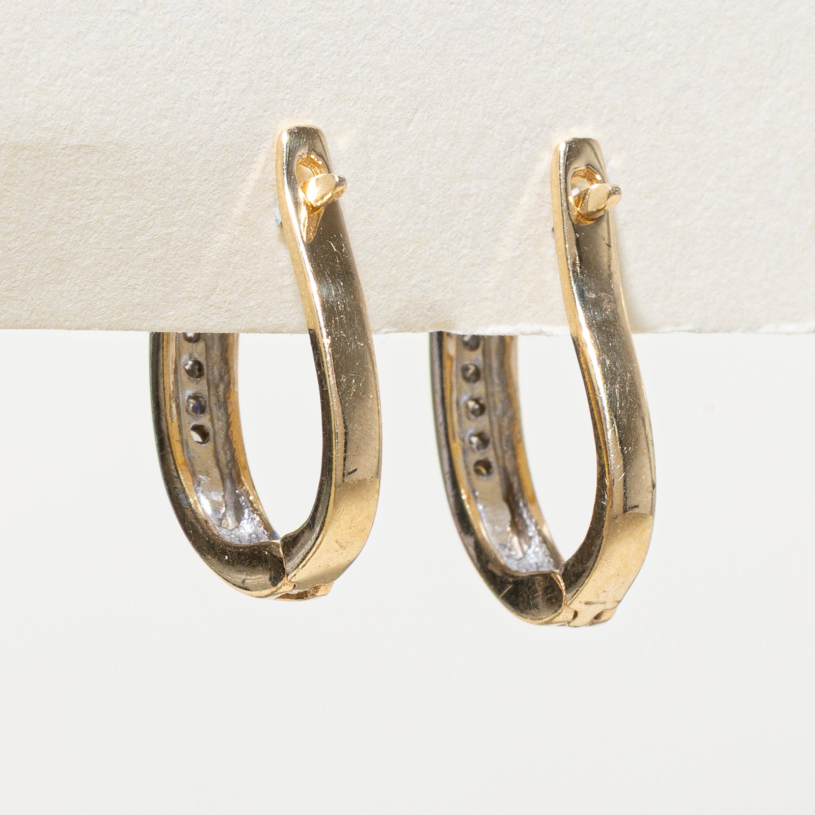 14K Two-Tone Gold Diamond Hoop Earrings for Women | 0.14ctw Round Cut Diamond Studs | Elegant Everyday Jewelry for Work, Date Night & Special Occasions