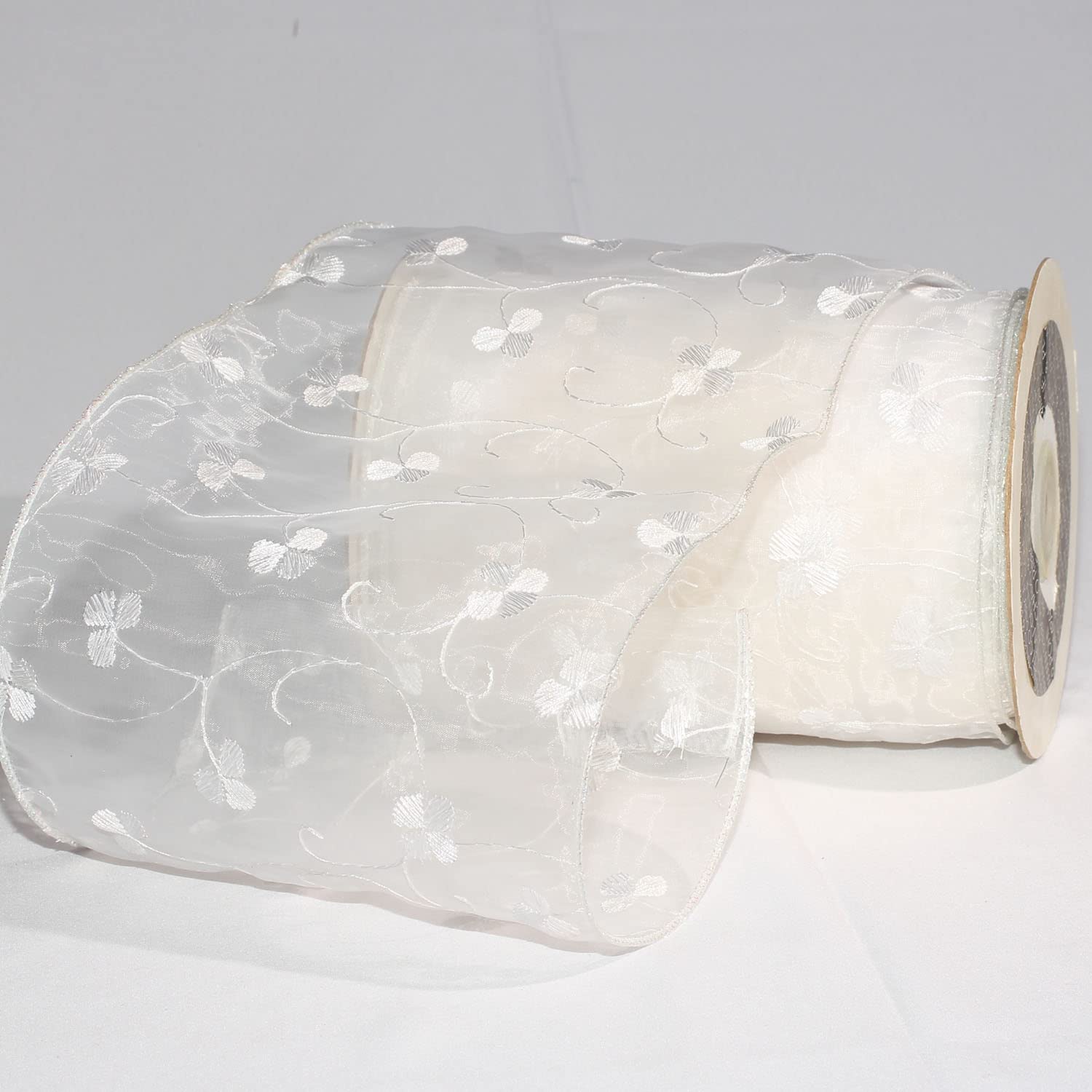 White Christian Lalou Wired Craft Ribbon 6