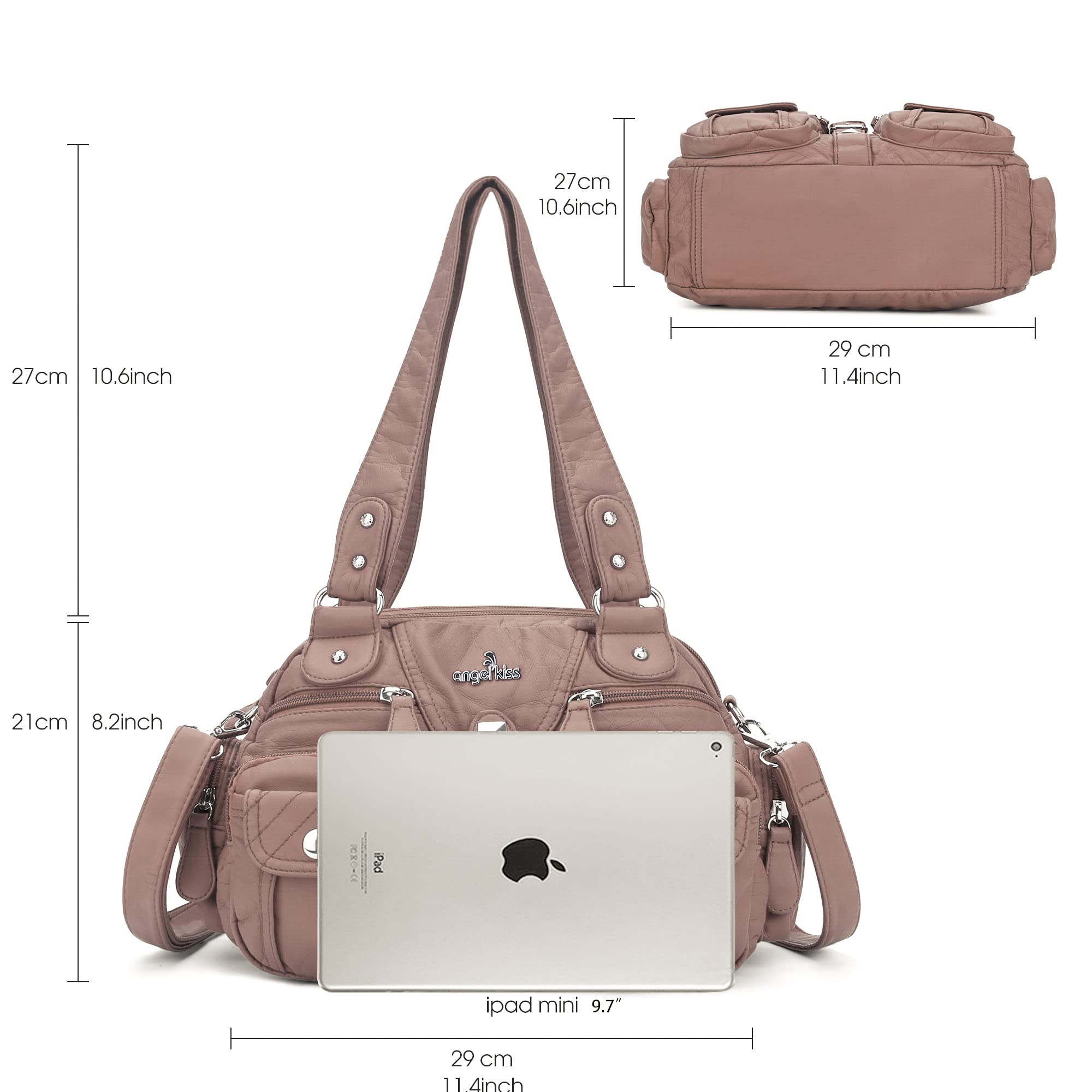 Angel Kiss Women's Hobo Crossbody Shoulder Bag - Multipocket Soft Leather Handbag with Removable Strap | Perfect for Work, Travel & Everyday Use