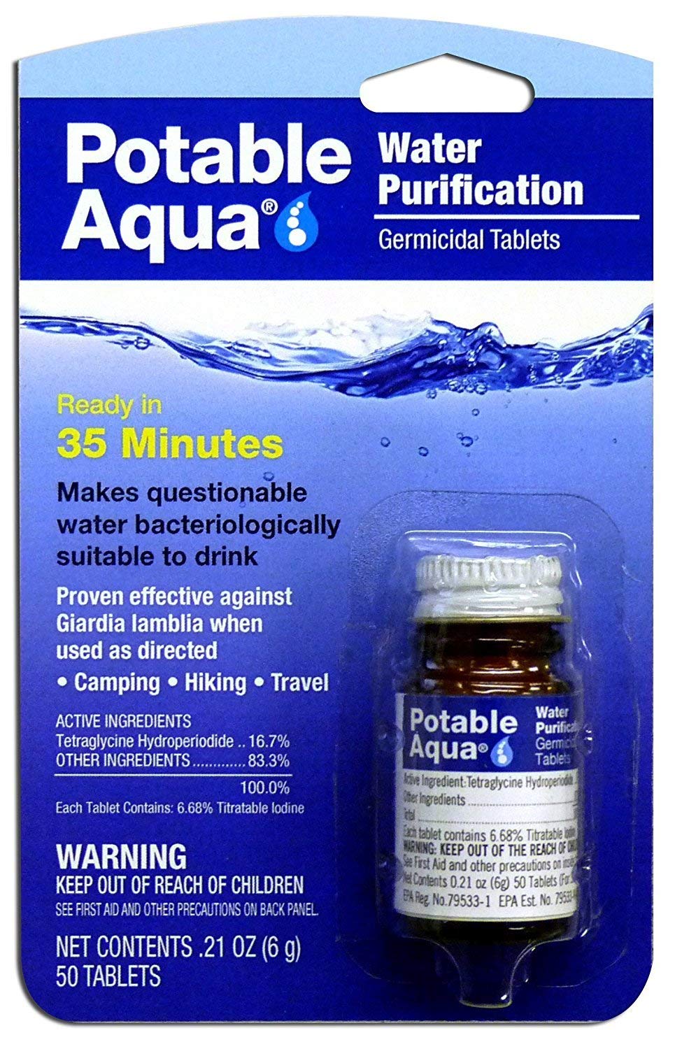 Potable Aqua Water Purification Tablets - 10 Pack Germicidal Iodine Tablets for Emergency, Hiking, Camping & Travel | Portable Water Treatment for Safe Drinking Water Anywhere