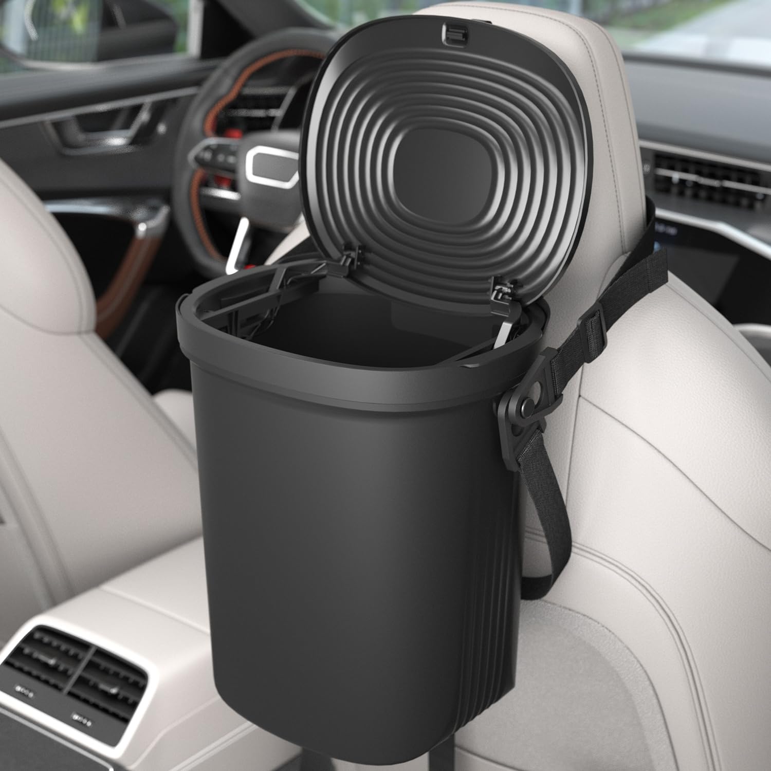 Leakproof Car Trash Can - 1.9 Gallon Soft Silicone Hanging Garbage Bin with Lid for Sedans, SUVs, MPVs & Trucks | Easy to Clean Vehicle Trash Bag | Perfect for Road Trips, Commuting & Family Travel