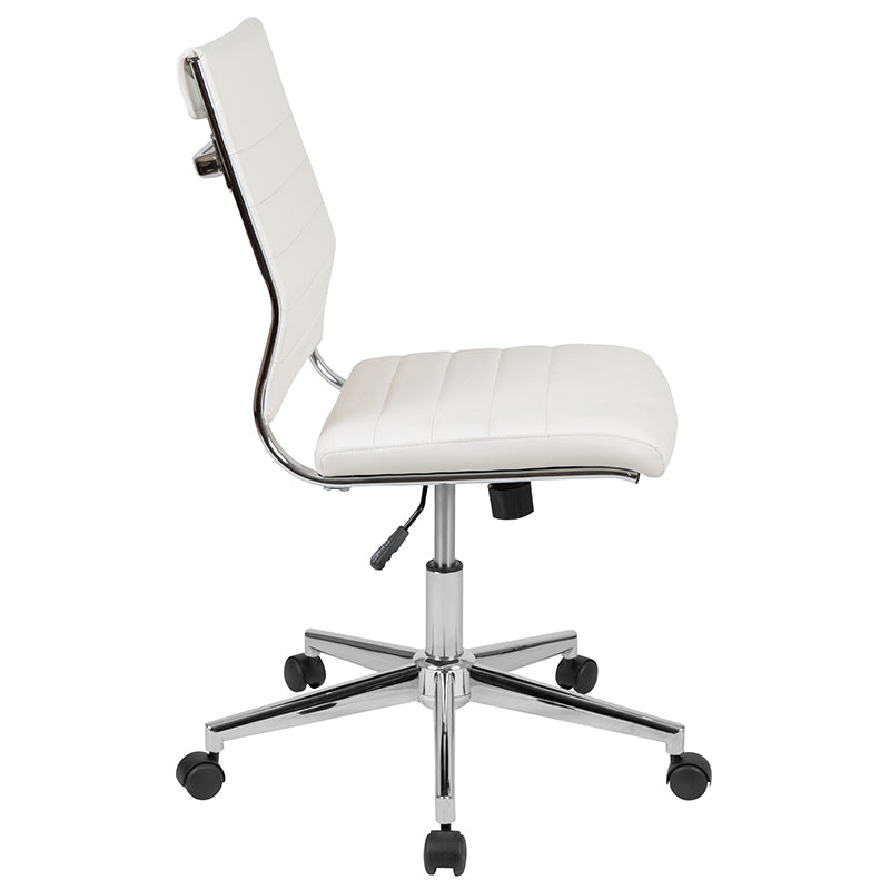 FLASH Hansel Mid Back Executive Office Chair - White LeatherSoft Upholstery, Ergonomic Swivel Design for Home & Office Workspace - Perfect for Desk Work, Conference Rooms & Professional Environments