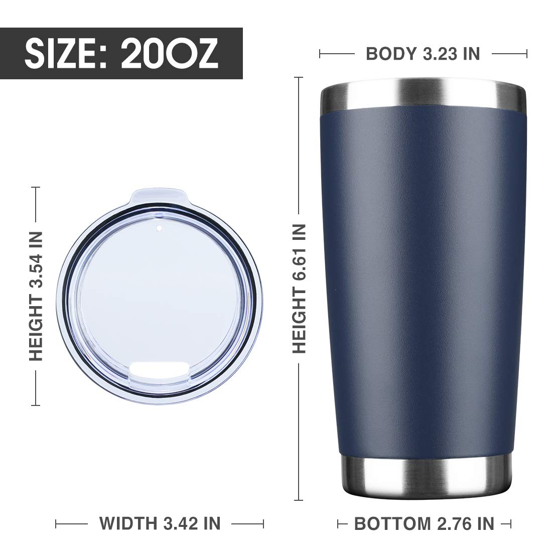 20oz Stainless Steel Vacuum Insulated Tumbler with Lid - Double Wall Travel Mug, Powder Coated Coffee Cup for Hot & Cold Drinks (12-Pack, Navy) - Perfect for Office, Camping, Gym & Outdoor Activities