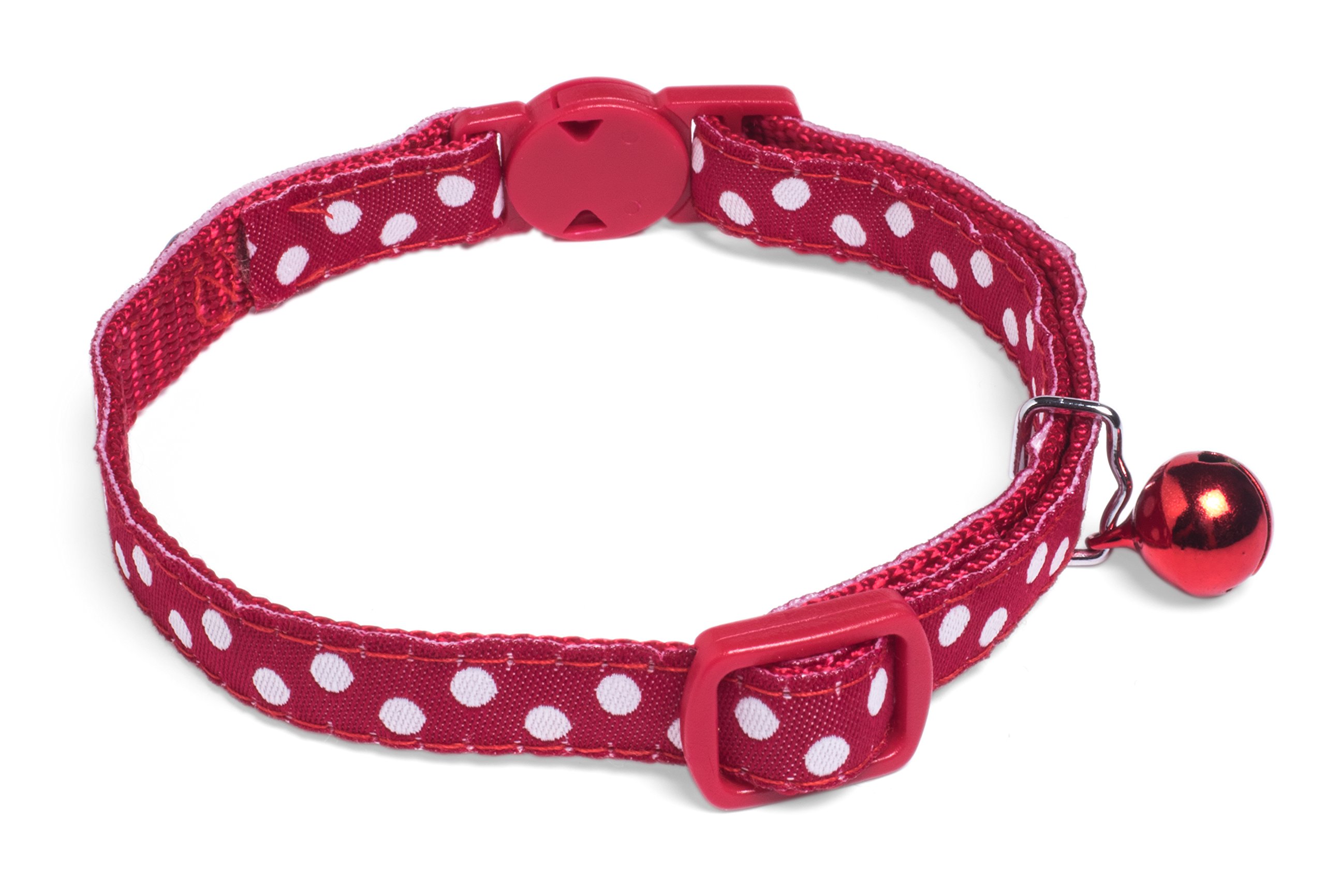 Stylish Dots Print Cat Collar in Red - Adjustable Breakaway Safety Collar for Kittens & Adult Cats - Perfect for Daily Wear, Grooming & Pet Identification