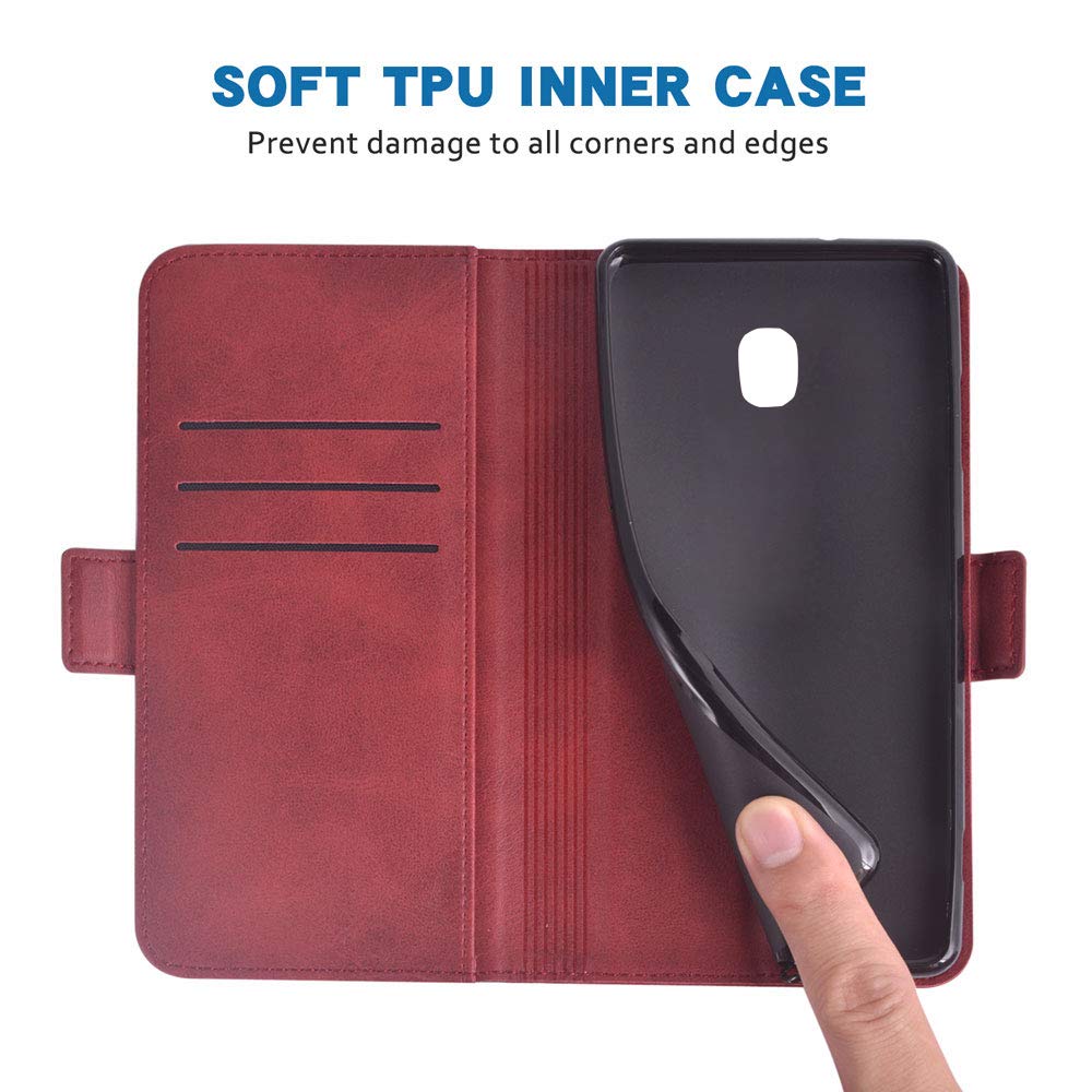 Premium Leather Wallet Case for Samsung Galaxy J7 Star/J7 Refine/J7 2018/J737V/J7 Aura - Flip Folio Cover with Card Holder & Tempered Glass Screen Protector - Women's Fashion Accessory (Red) - Perfect for Daily Use, Travel & Business Meetings