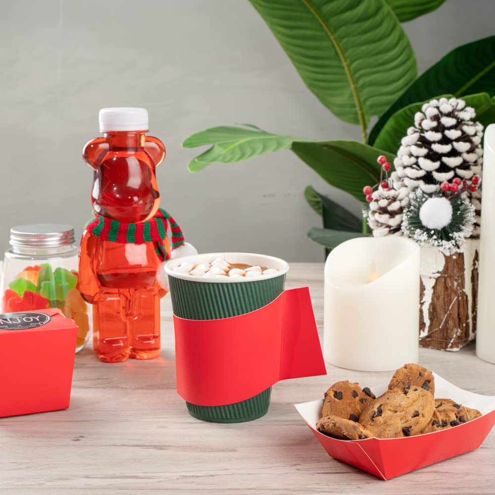 Restpresso Hot Coffee Sleeves with Handle - 1000 Disposable Cup Sleeves for 12, 16 & 20 oz Cups | Red Paper Cup Jackets for Coffee Shops, Cafes & Takeout (Cups Sold Separately) - Perfect for Baristas, Coffee Shops & Office Break Rooms