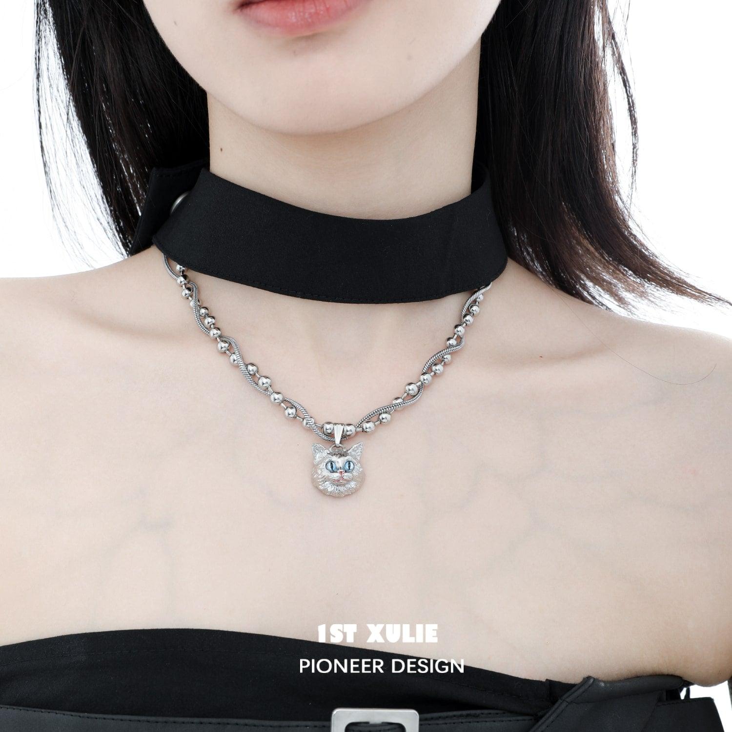 Cat Queen Y2K Double Chain 18k Platinum Plated Necklace™ - Trendy Layered Choker for Women, Perfect for Parties, Date Nights & Fashion Accessories