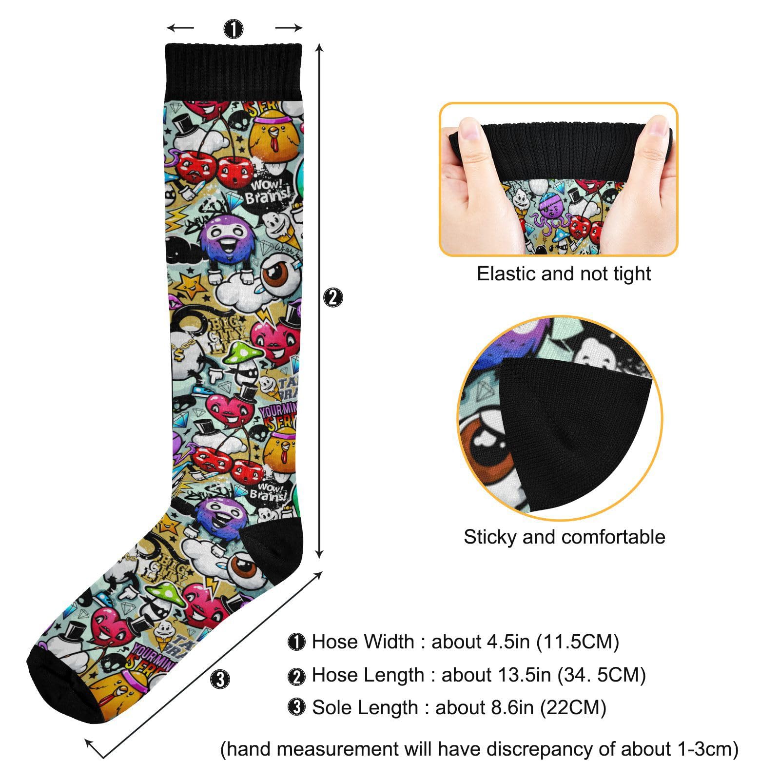 JUNZAN Compression Knee High Socks for Men & Kids - Graffiti Design Athletic Socks for Running, Sports, Nursing - Breathable Support Socks for Workout, Hospital Shifts & Daily Wear