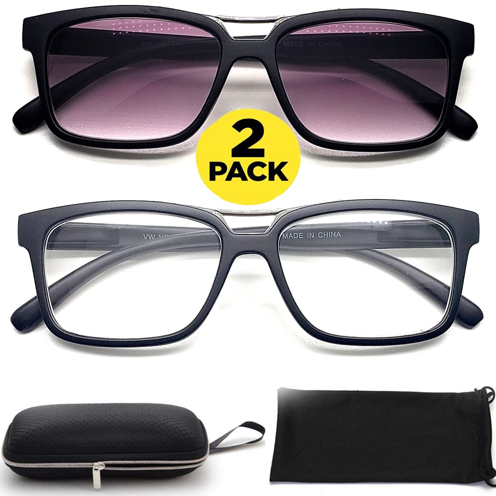 Myopia Glasses for Men & Women - 2 Pairs Rectangular & Square Nearsighted Glasses for Distance Driving | Perfect for Night Driving, Watching TV & Outdoor Activities