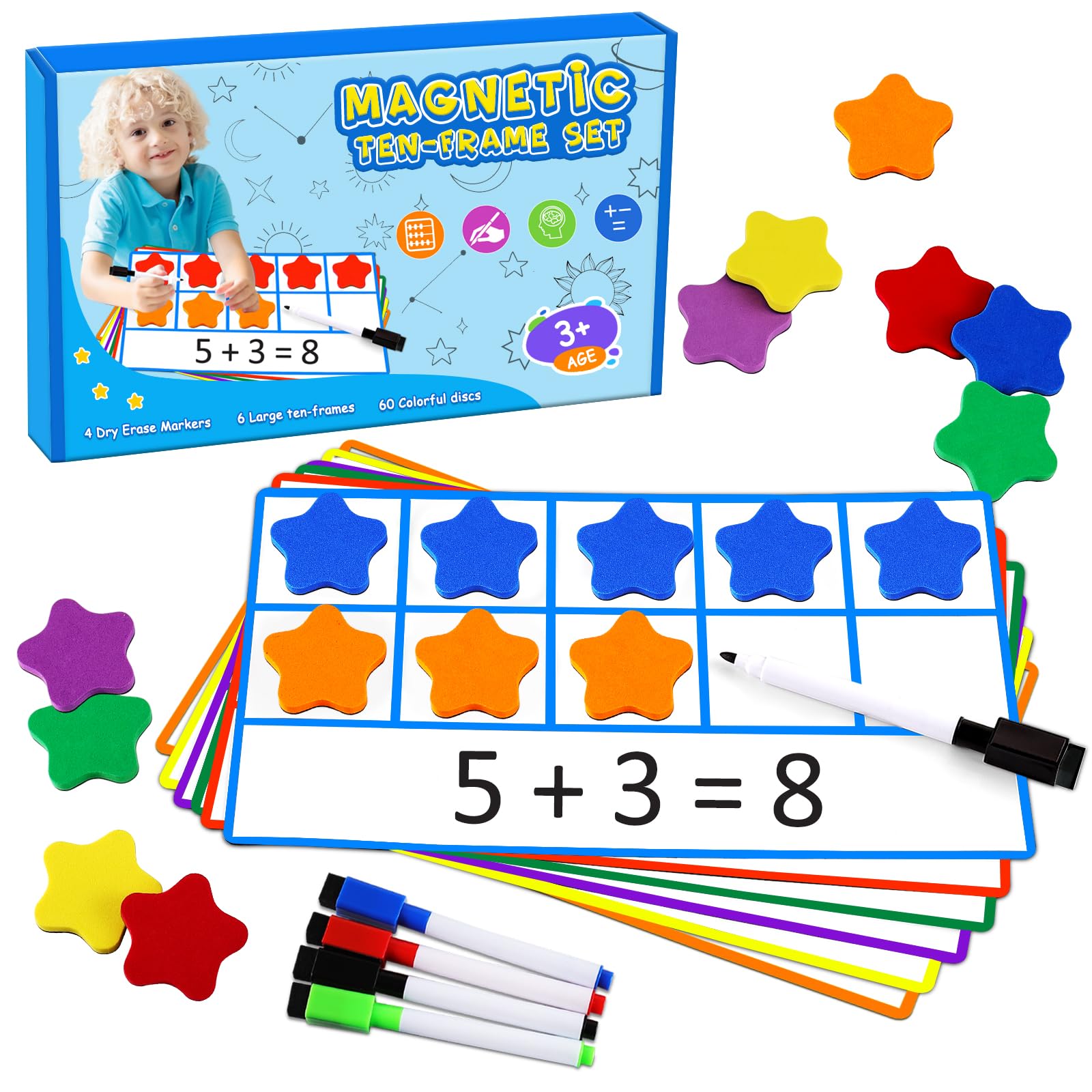 LOOIKOOS Magnetic Ten-Frame Math Set for Kids - Classroom & Homeschool Learning Toys
