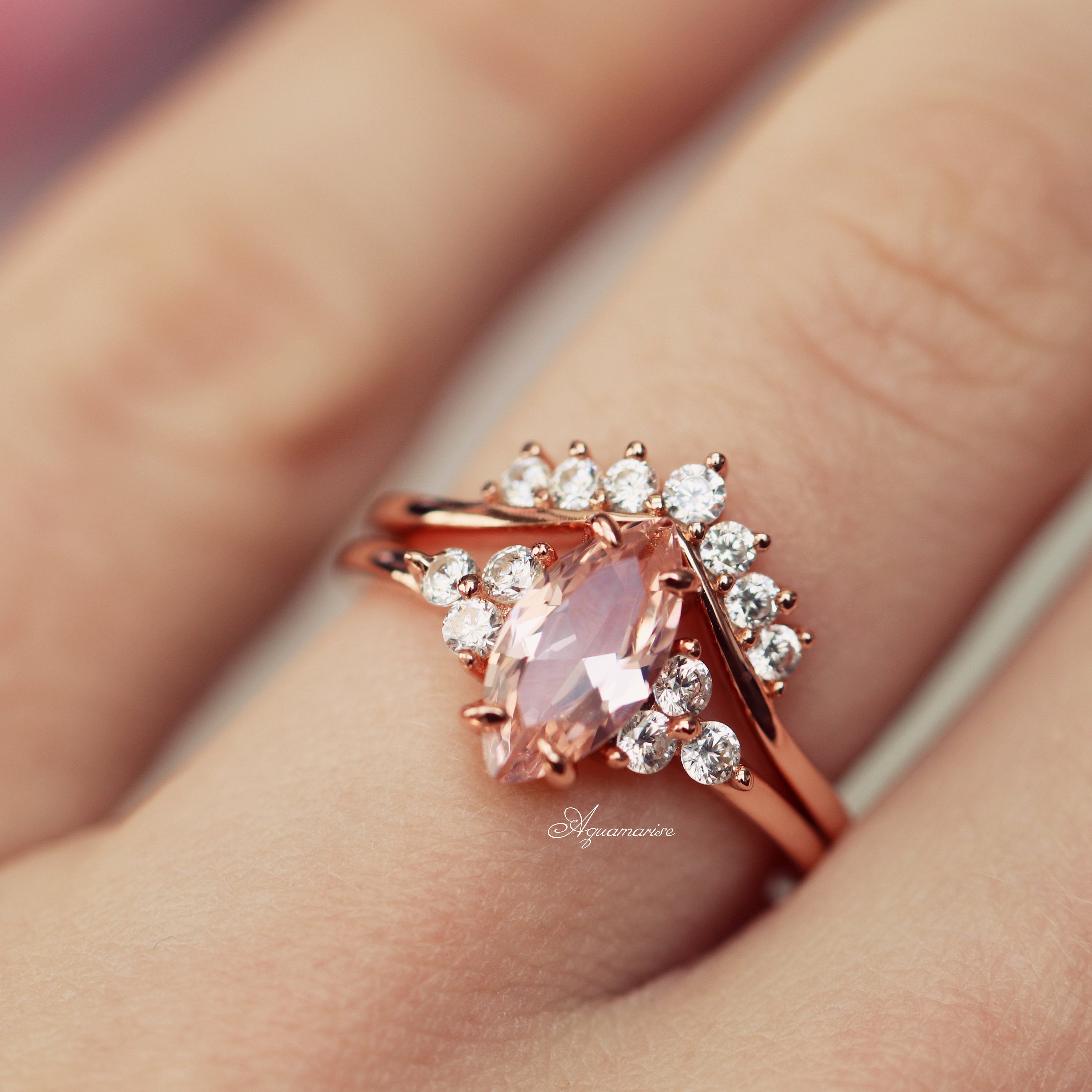 14K Rose Gold Vermeil Nadia Morganite Ring - Elegant Pink Gemstone Jewelry for Women, Perfect for Engagement, Anniversary & Special Occasions