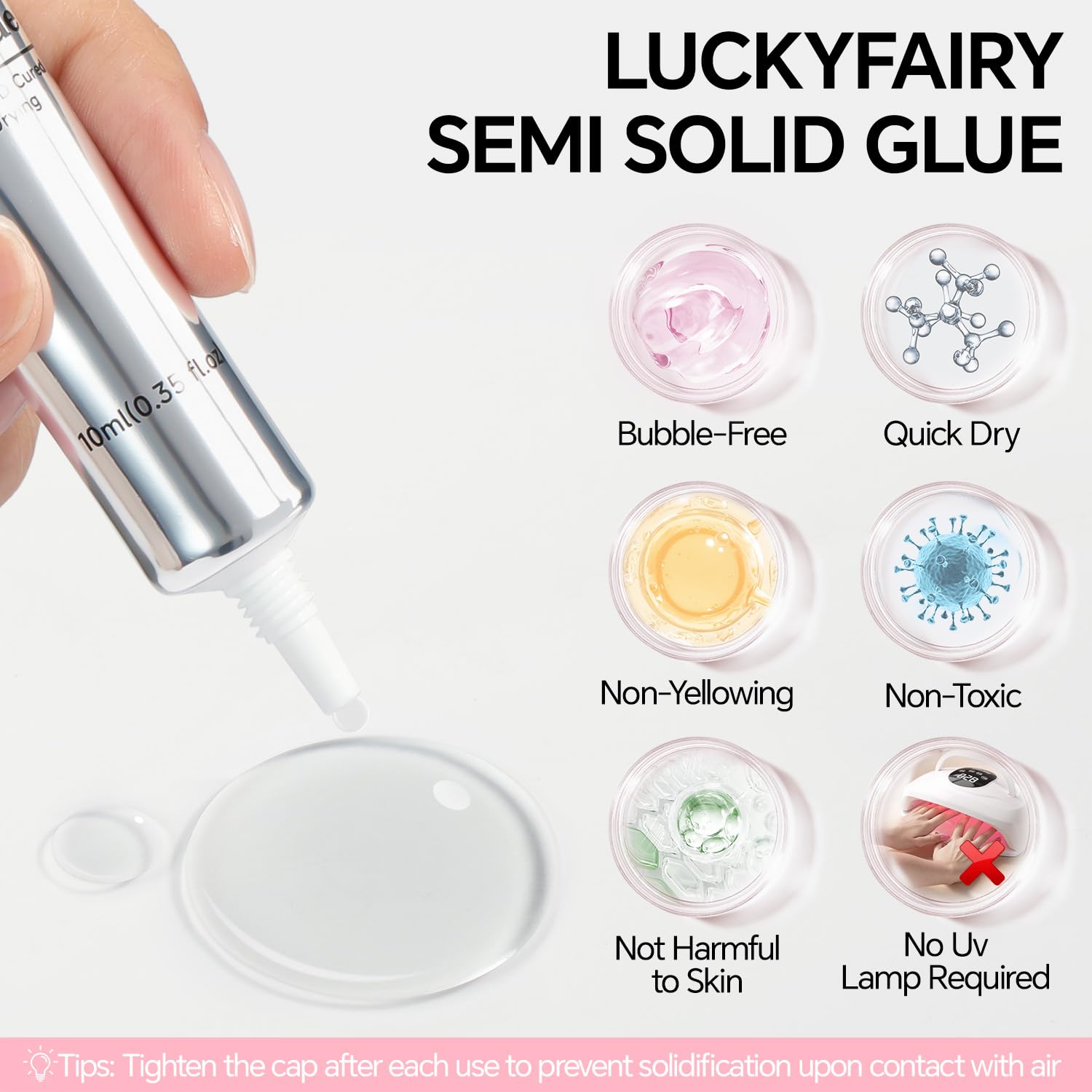 Quick Drying Semi-Solid Nail Glue for Press-On Nails - 2Pcs 10ml Super Strong Adhesive, No UV Light Needed, Long-Lasting Fake & Acrylic Nails Glue Gel - Perfect for Nail Extensions, Manicures & DIY Nail Art at Home