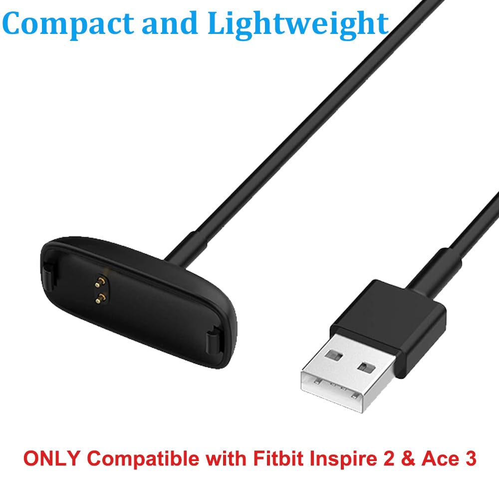 Fitbit Inspire 2 & Ace 3 Charger - Replacement USB Charging Cable Dock (3.3ft/100cm, 2-Pack) for Fitness Trackers | Perfect for Home, Office & Travel Use
