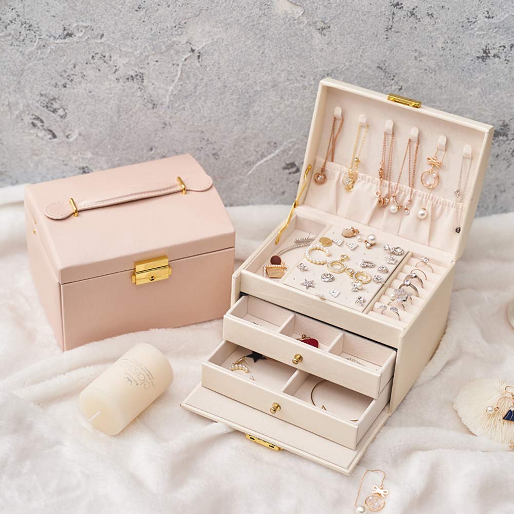 Lockable Jewelry Box with 2 Drawers - Elegant Jewelry Organizer for Women | Perfect for Travel, Home Storage & Gift Giving