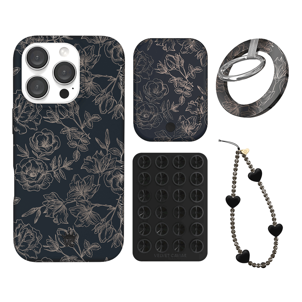 Floral Rose Gold Chrome iPhone Case with Grip - Elegant Protective Cover for iPhone 13/14/15 Pro Max - Perfect for Everyday Use, Work, and Travel