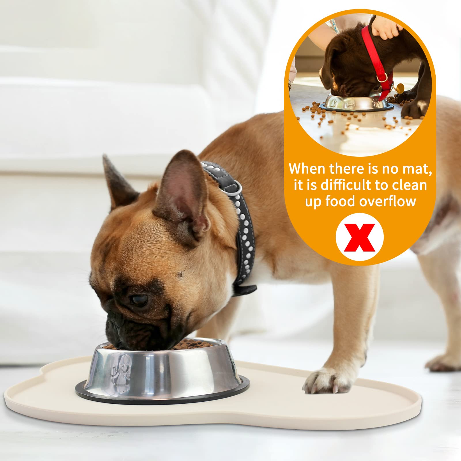 Non-Slip Waterproof Silicone Pet Placemat for Dogs and Cats - Food & Water Bowl Mat for Small Medium Large Pets - Spill-Proof Feeding Tray to Protect Floors (Beige) - Perfect for Indoor/Outdoor Use in Kitchens, Patios & Pet Feeding Areas