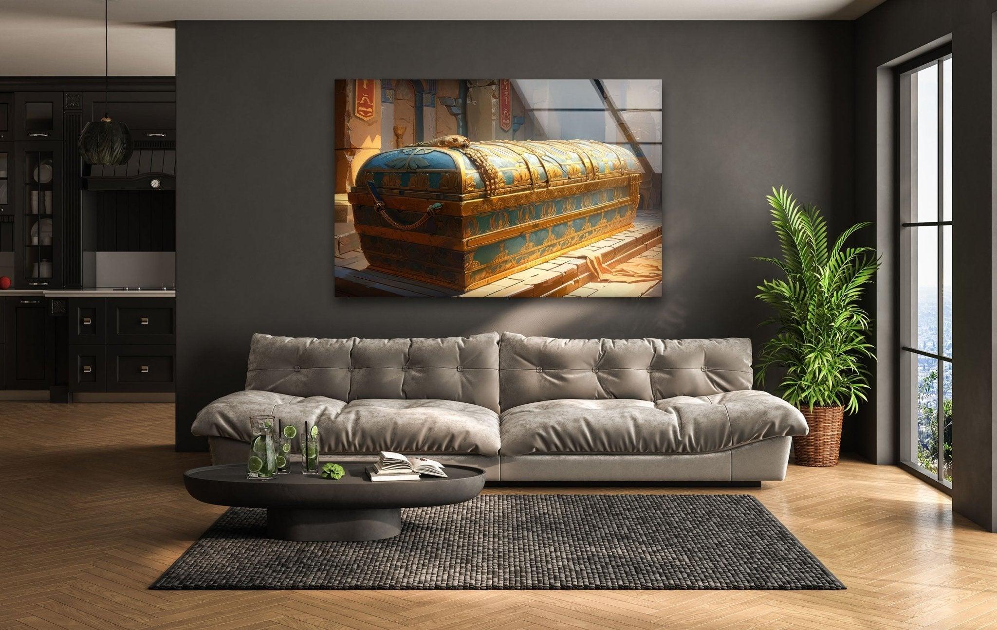 Ancient Pharaoh Tomb Glass Wall Art - Egyptian Pharaoh Decor for Home & Office - Perfect for Living Room, Bedroom, or Office Wall Decor