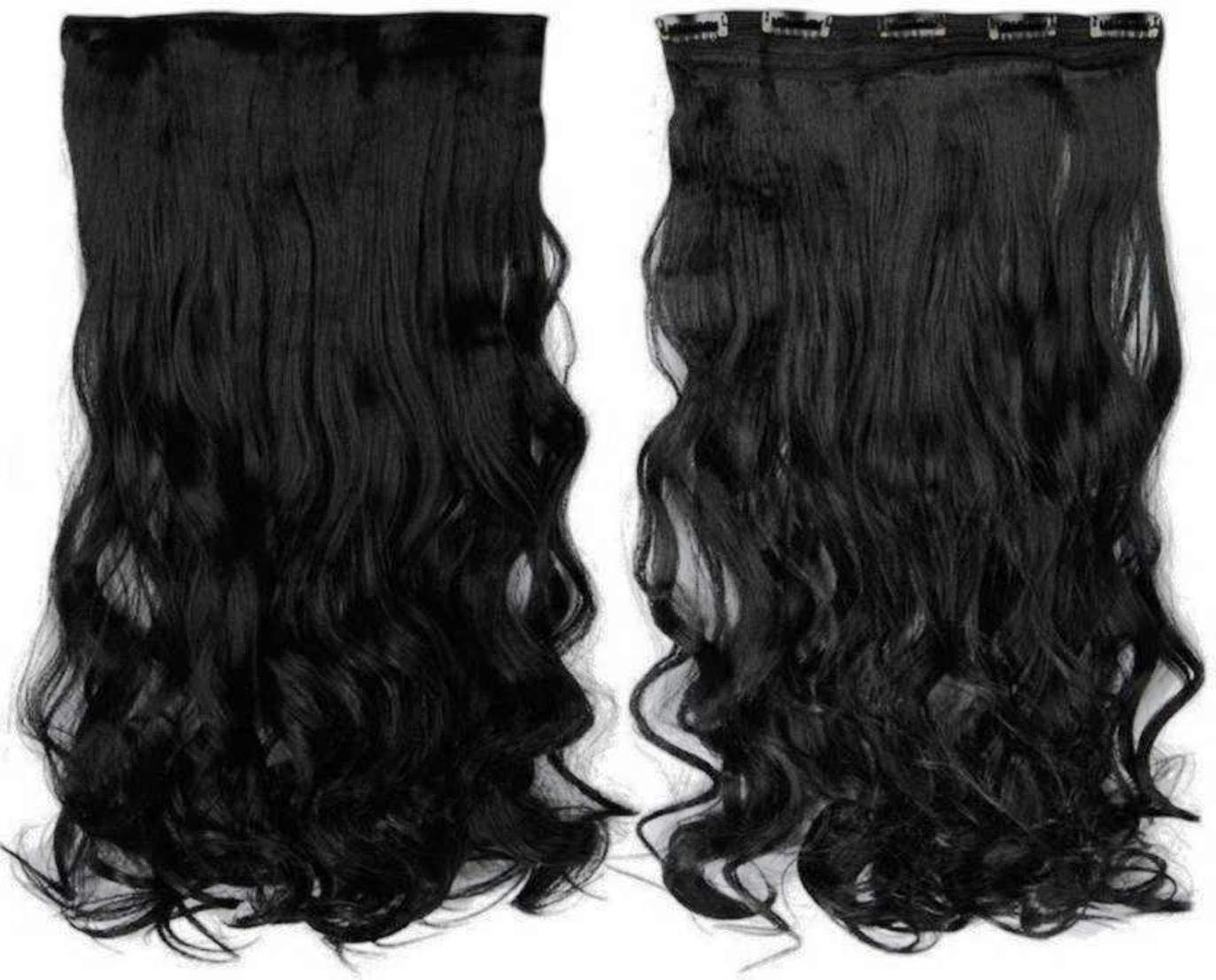 INAAYA Clip-in Hair Extensions for Women - 5-Pack Curly Synthetic Hair (Black) for Instant Styling