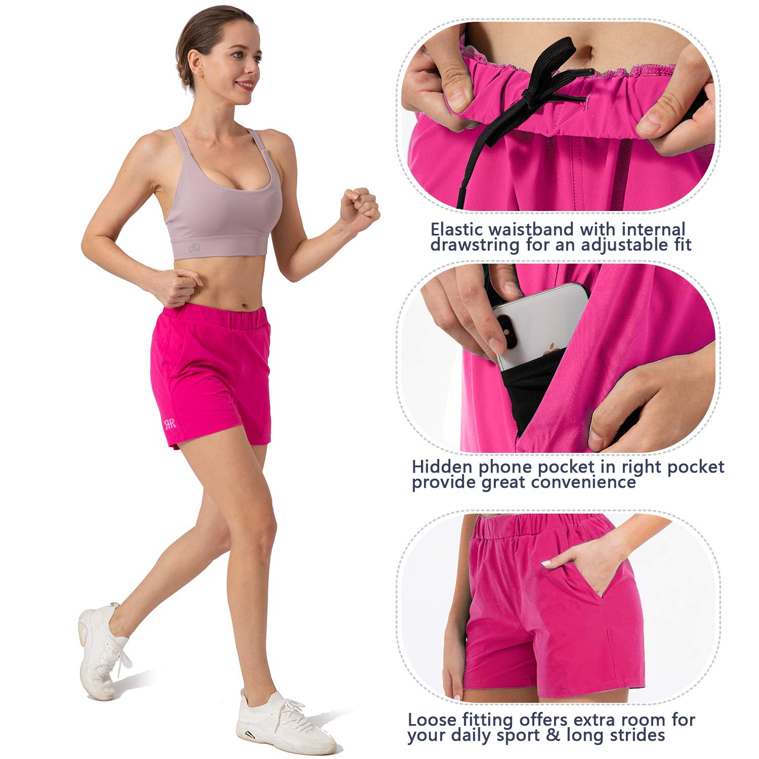 Women's 4'' Lounge Hiking Shorts - Athletic Running Yoga Workout Shorts with Pockets - Comfortable Casual Wear for Outdoor Activities, Gym & Travel