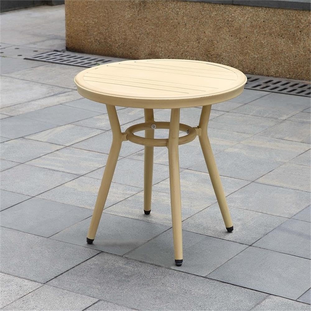 Furniture of America Devey Aluminum Round Patio Side Table - Natural Finish Outdoor Coffee Table for Garden, Poolside & Balcony Use
