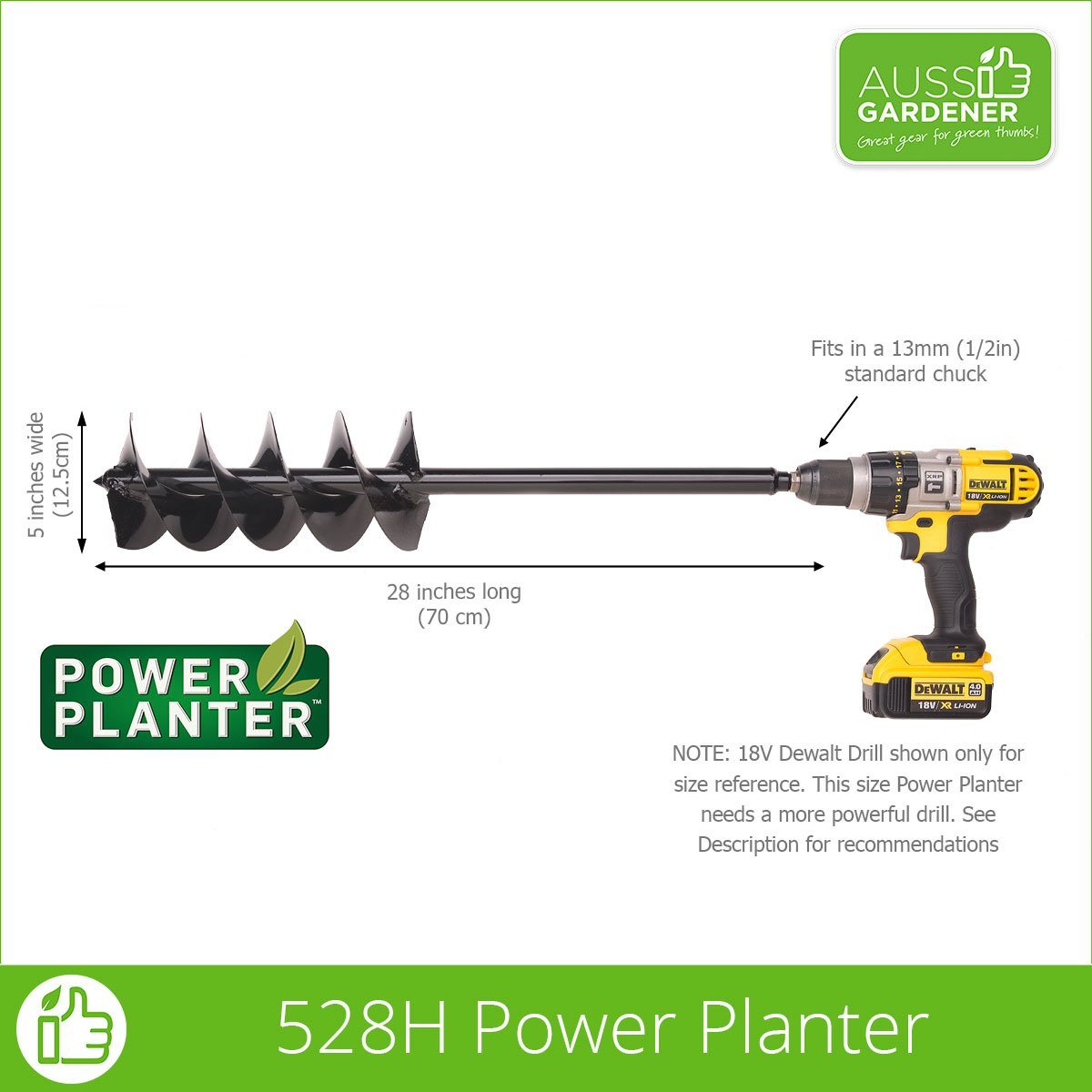 Power Planter 528H Bulb & Bedding Plant Auger - Genuine USA Made Garden Tool for Easy Planting - Perfect for Flower Beds, Vegetable Gardens & Landscaping