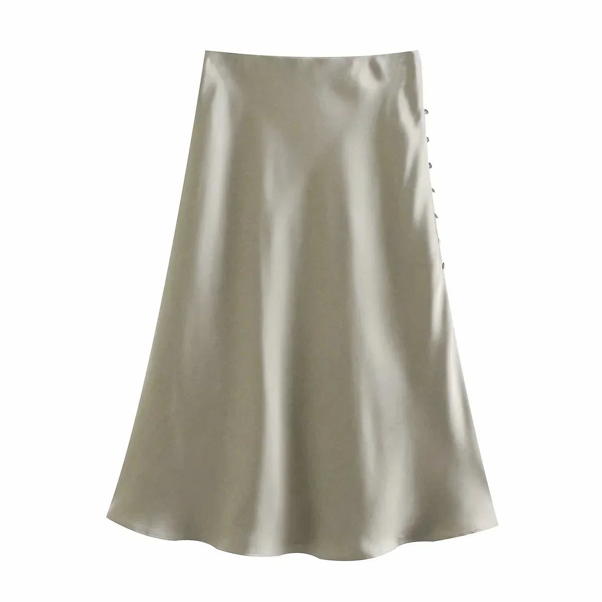 Foridol Women's High Waist Button Slit Midi Satin Skirt - Elegant A-Line Silk Skirt for Office & Autumn Wear | Perfect for Work, Date Night & Special Occasions