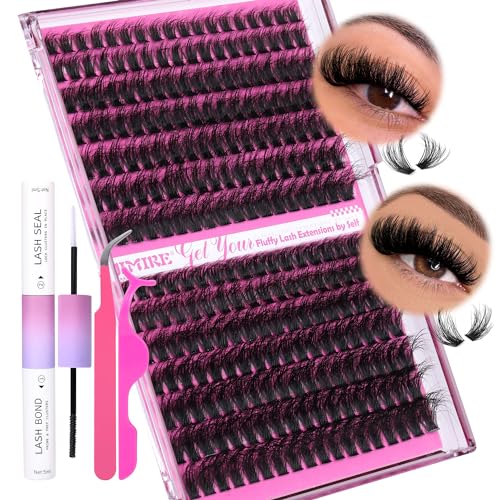 JIMIRE DIY Eyelash Extension Kit - 280Pcs Fluffy Volume D Curl Cluster Lashes with Eyelash Glue & Seal (80D+100D, 10-18MM) for Professional Salon or Home Use - Perfect for Parties, Weddings & Special Occasions