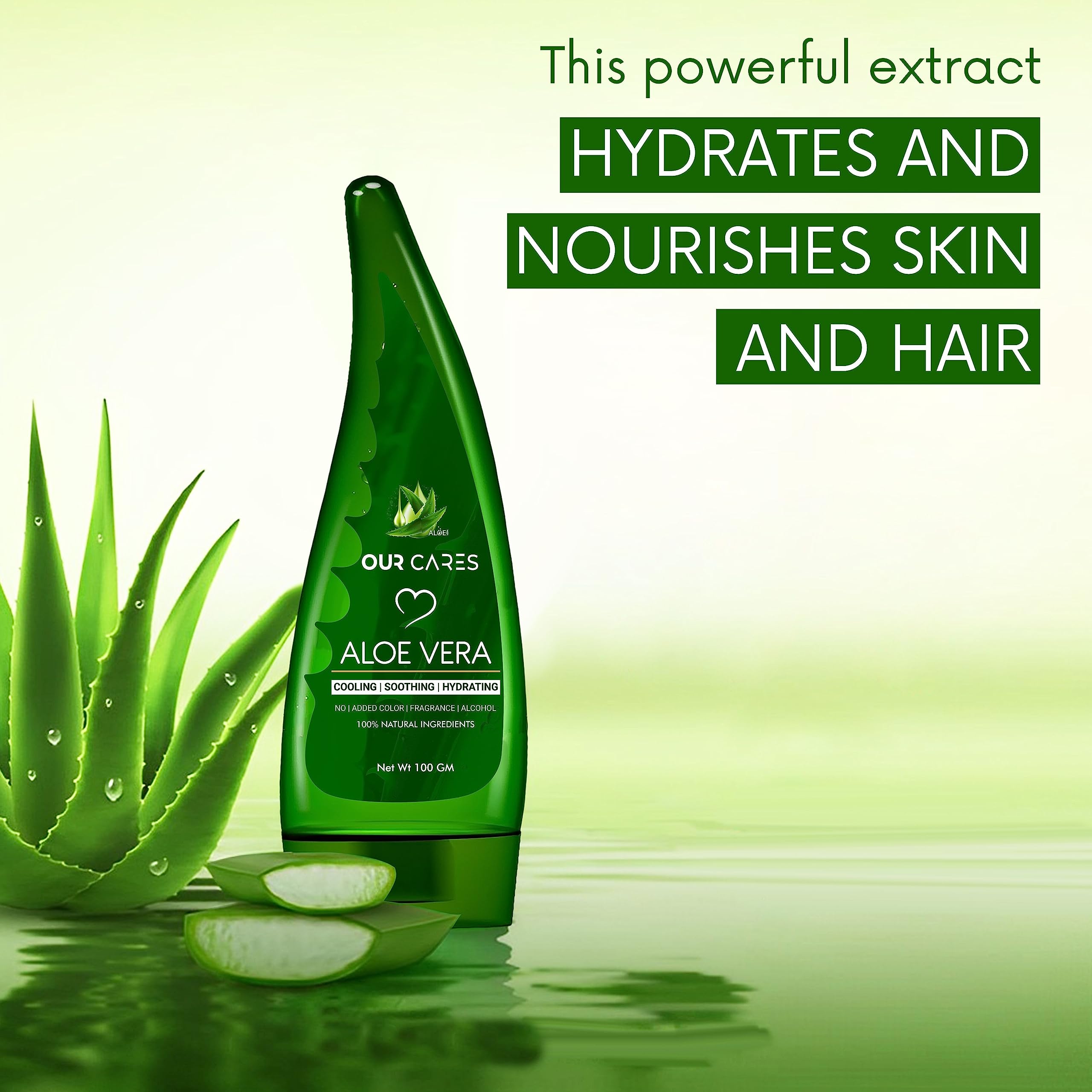 OURCARES Pure Aloe Vera Gel for Face, Skin & Hair Care | Natural Moisturizer for Glowing Skin | Paraben-Free, No Mineral Oils or Silicones | Fragrance-Free & Hypoallergenic - 100g | Perfect for Sunburn Relief, Daily Hydration & Hair Conditioning