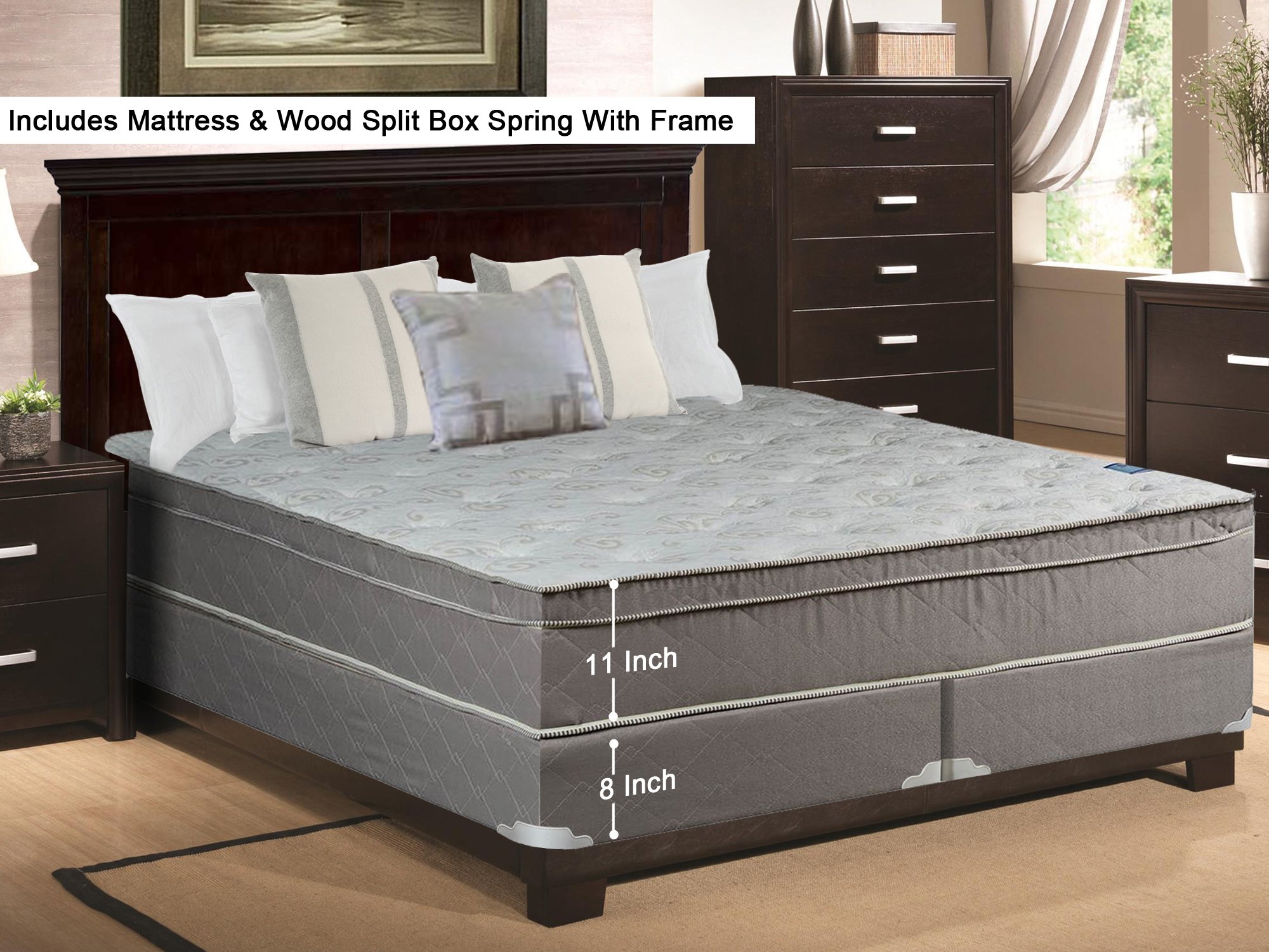 Continental Sleep Plush Foam Encased Hybrid Eurotop Innerspring Mattress Set - Full XL Size with 8