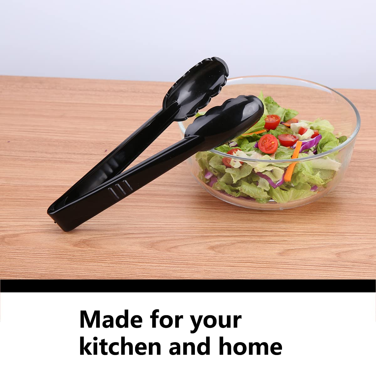 Heavy Duty 9-Inch Plastic Tongs for Kitchen - 12-Piece Disposable Utensil Set with Scalloped Design - Food Safe Salad Serving Tongs - Perfect for Buffets, BBQ, Parties & Outdoor Dining (Black)