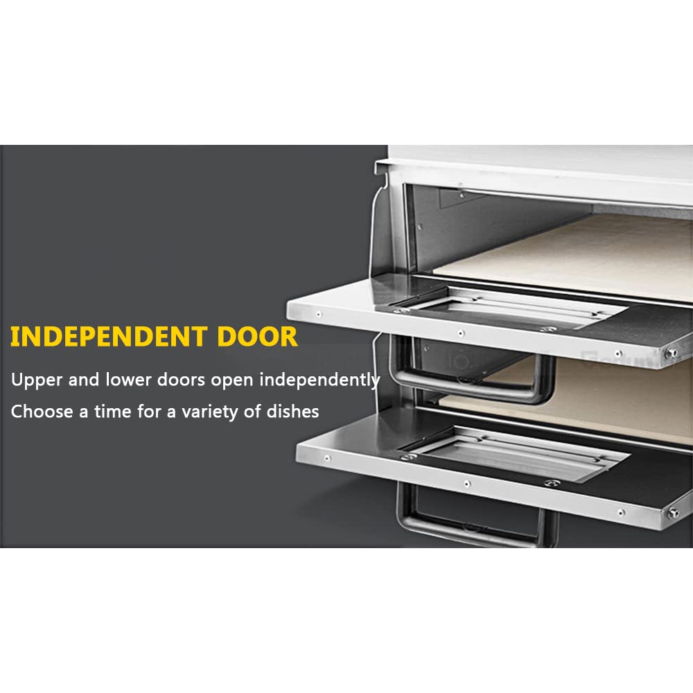 Commercial Double Layer Electric Pizza Oven - Stainless Steel Countertop Pizza Maker with Stone Baking Rack - Multifunctional Indoor Oven for Restaurant, Home, Bakery - Perfect for Pizza, Pretzel, Bread & Pastry Baking