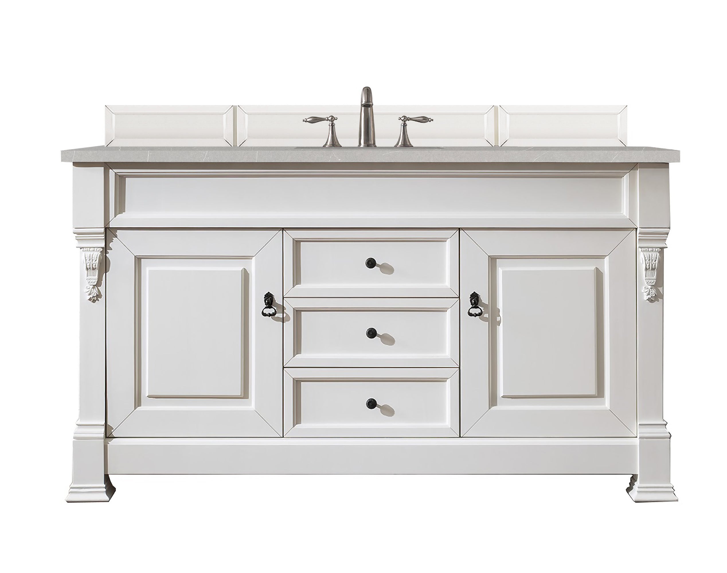 Brookfield 60 Inch Single Bathroom Vanity Set with Bright White Finish & 3CM Eternal Serena Quartz Countertop - Perfect for Modern Master Bathrooms & Guest Suites