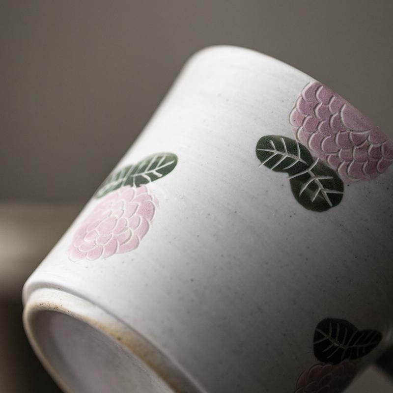 Handmade Ceramic Coffee Mug with Rose Design - 12oz Porcelain Tea Cup for Cappuccino, Latte & Hot Beverages - Perfect for Home, Office & Gifts