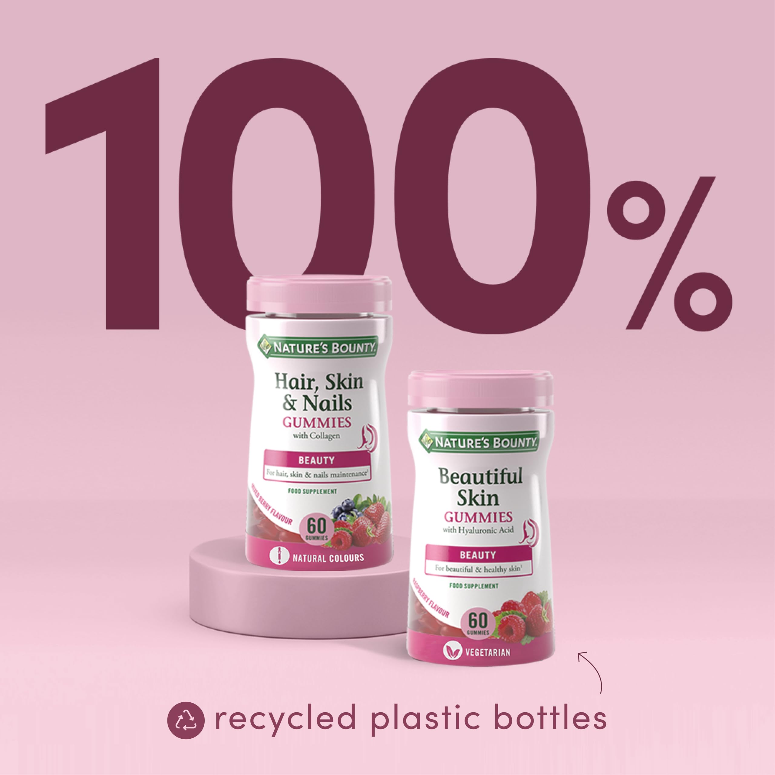 Nature's Bounty Hair Skin & Nails Gummies with Biotin Collagen Vitamins C E & Zinc - 60 Count (30 Day Supply) - Promotes Healthy Hair Growth & Shine - Perfect for Daily Beauty Supplement & Wellness Routine