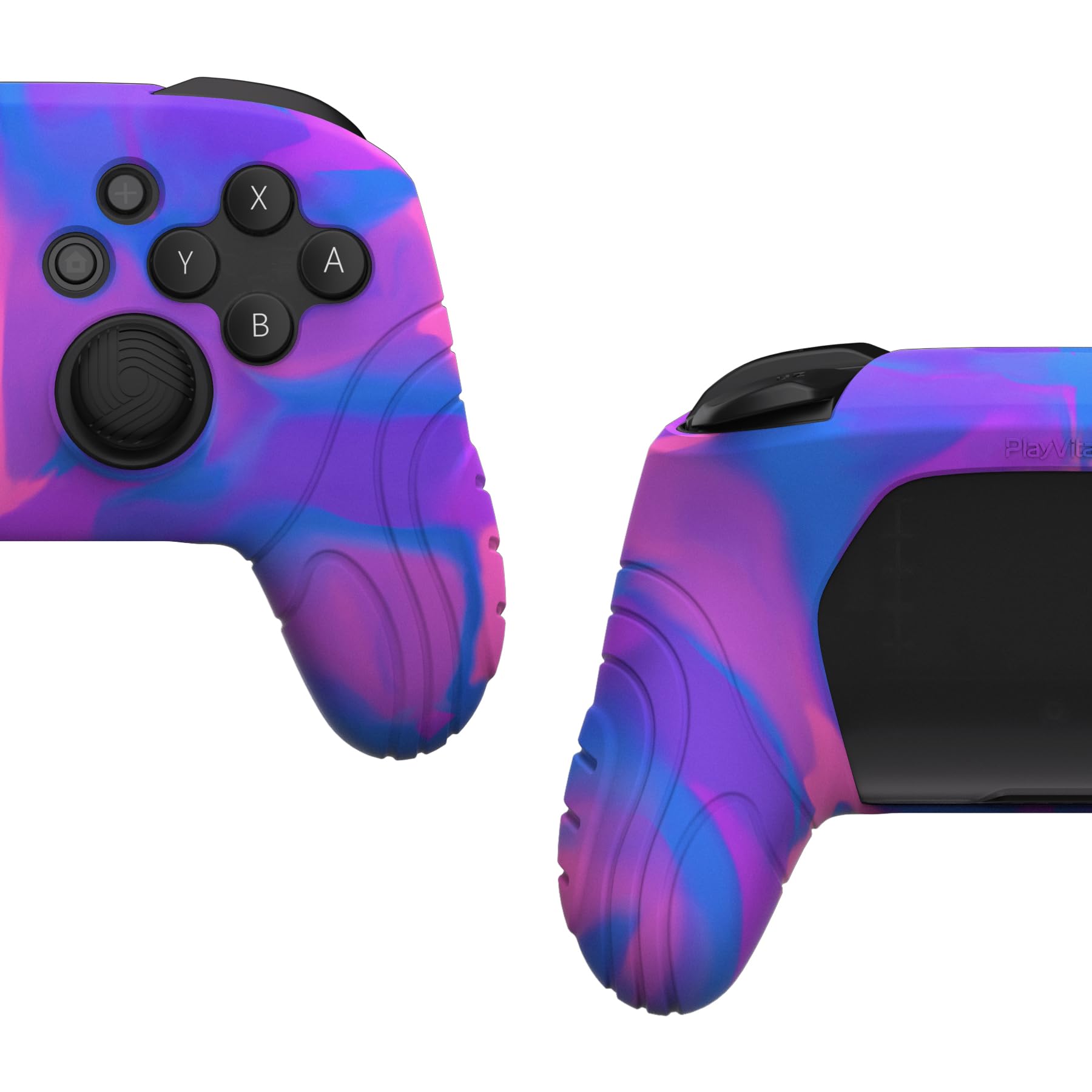 PlayVital Samurai Edition Ergonomic Silicone Grip Case for Nintendo Switch Pro Controller - Soft Anti-Slip Protective Cover with Thumb Grips (Pink, Purple, Blue) | Perfect for Gaming, Travel & Long Play Sessions