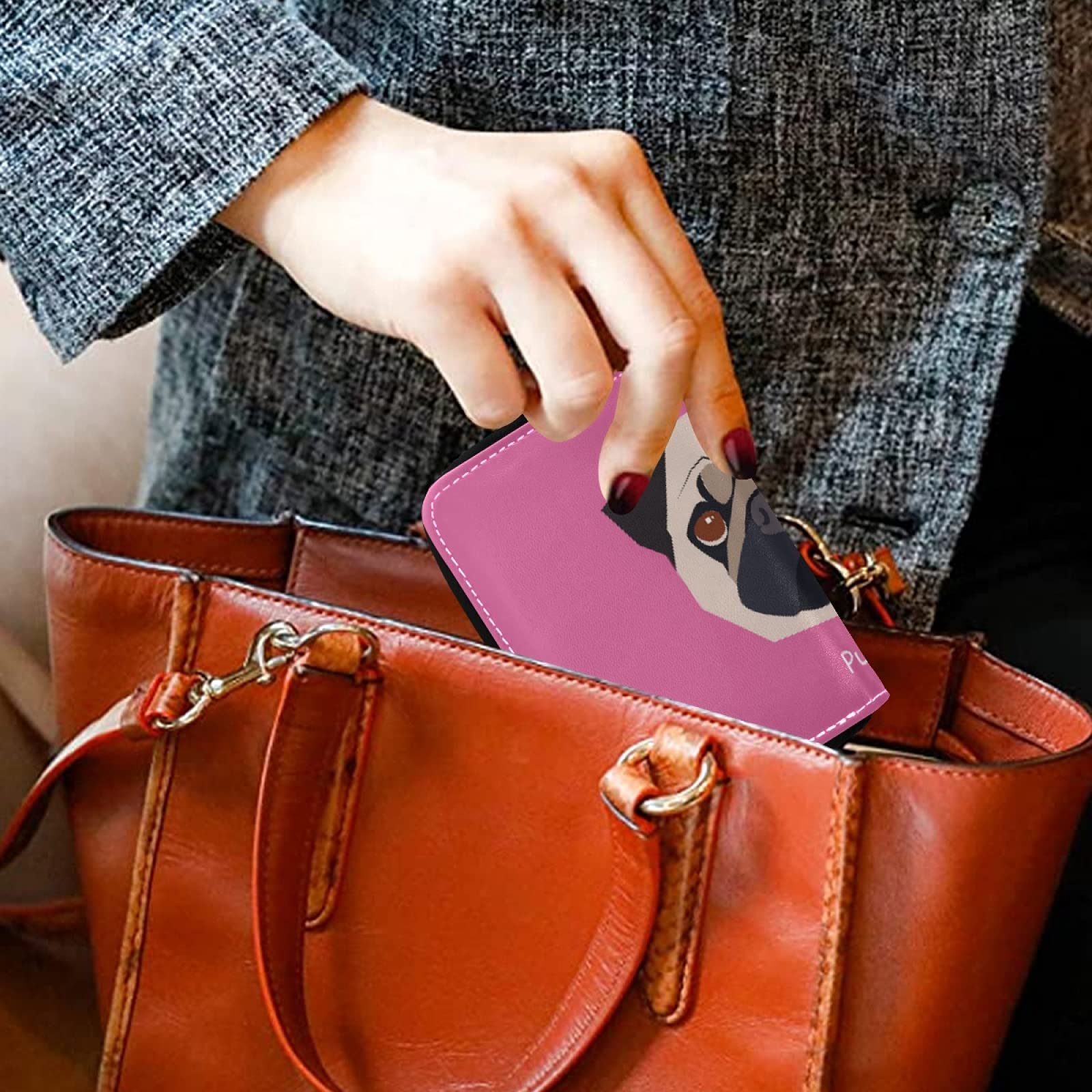 Pug Dog Design Pink RFID Blocking Leather Credit Card Wallet - Compact Women's Coin Purse with Key Organizer & Zipper Closure - Perfect for Everyday Use, Travel & Gift Giving