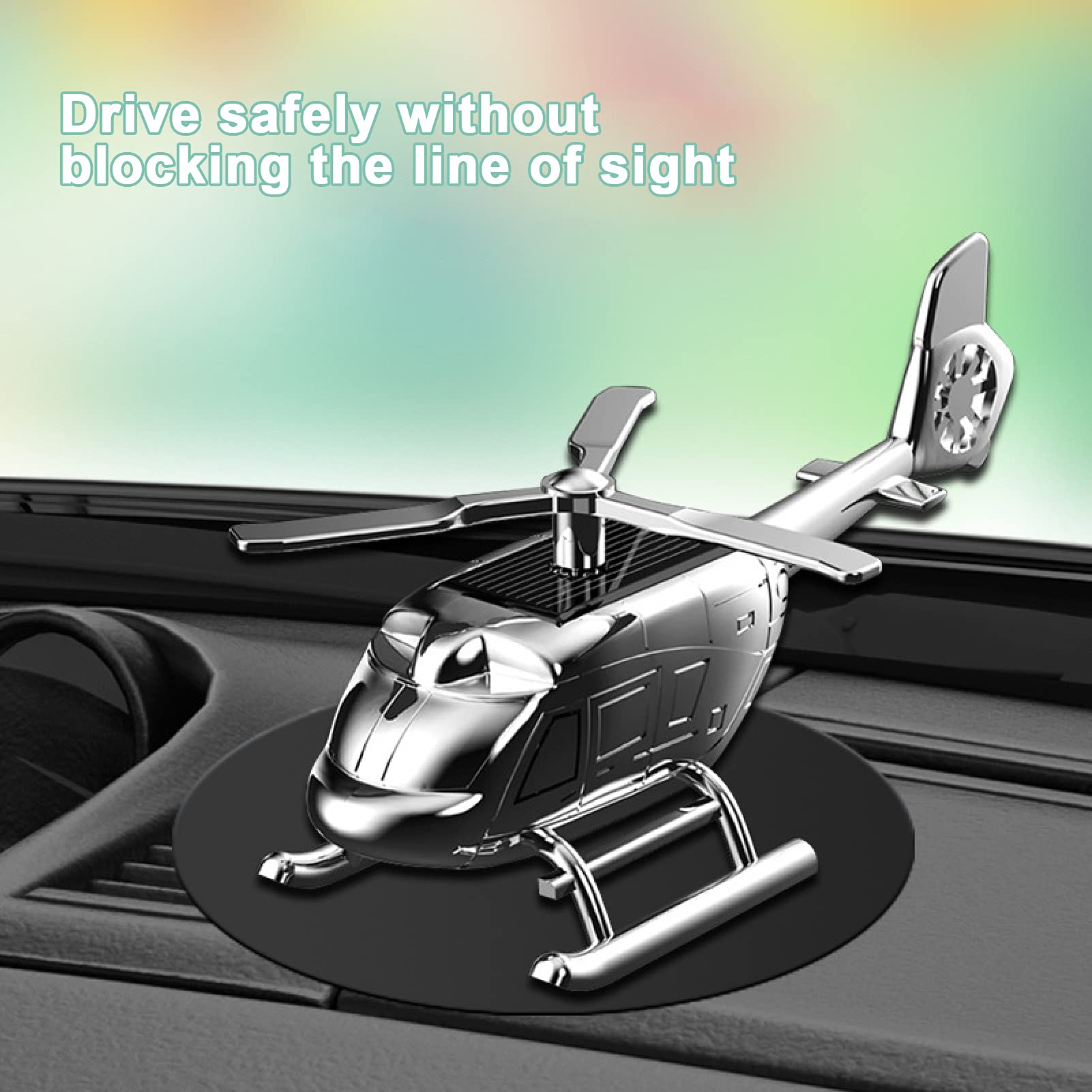 Solar Powered Helicopter Car Air Freshener - Rotating Zinc Alloy Vehicle Perfume Diffuser with 3 Fragrance Tablets (Silver) | Perfect for Cars, Trucks, and Office Spaces
