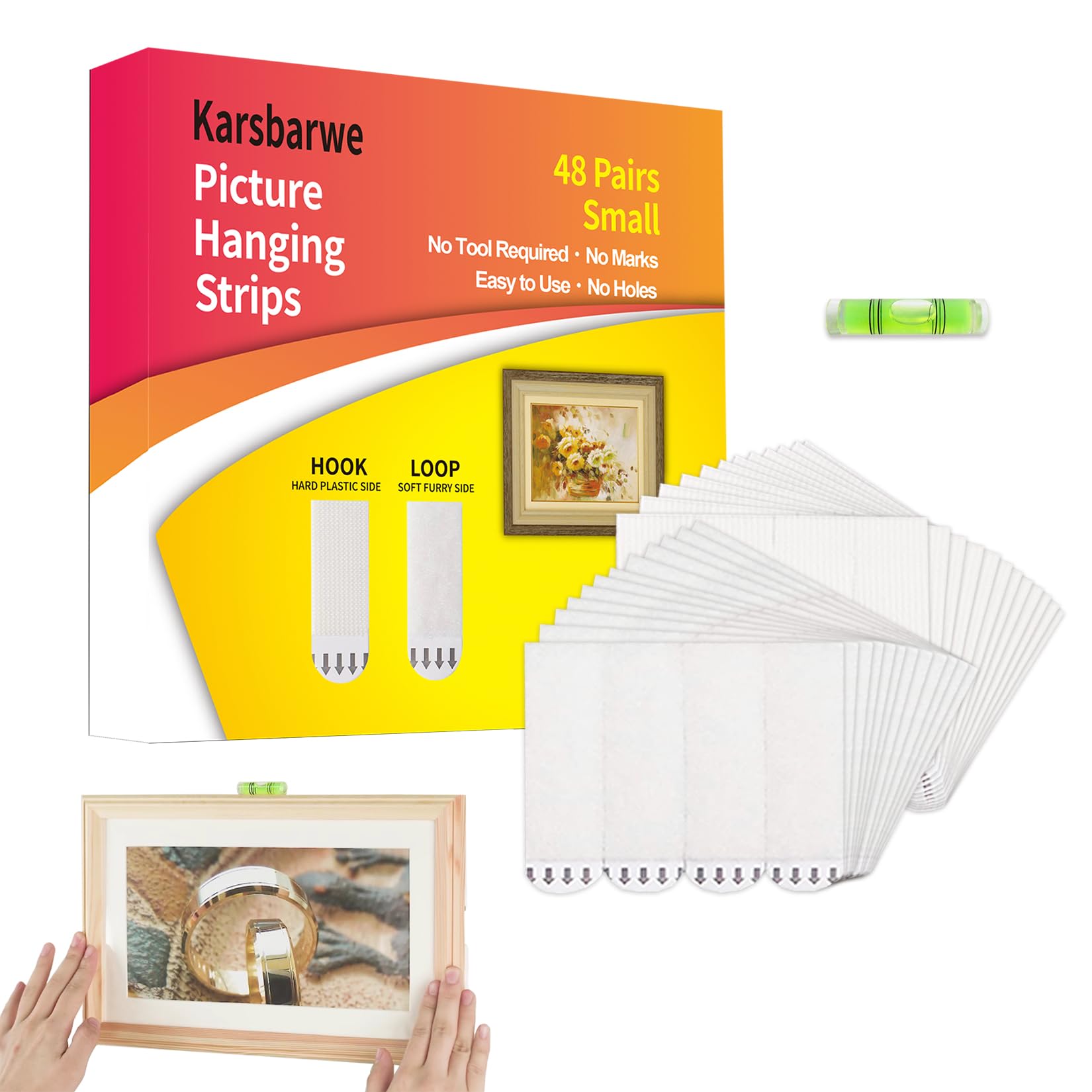 48 Pairs (96 Strips) Heavy Duty Removable Picture Hanging Strips - No Damage Hook & Loop Adhesive Tape for Wall Decor, Frames, Photos & Art - Perfect for Renters, Dorm Rooms & Home Offices