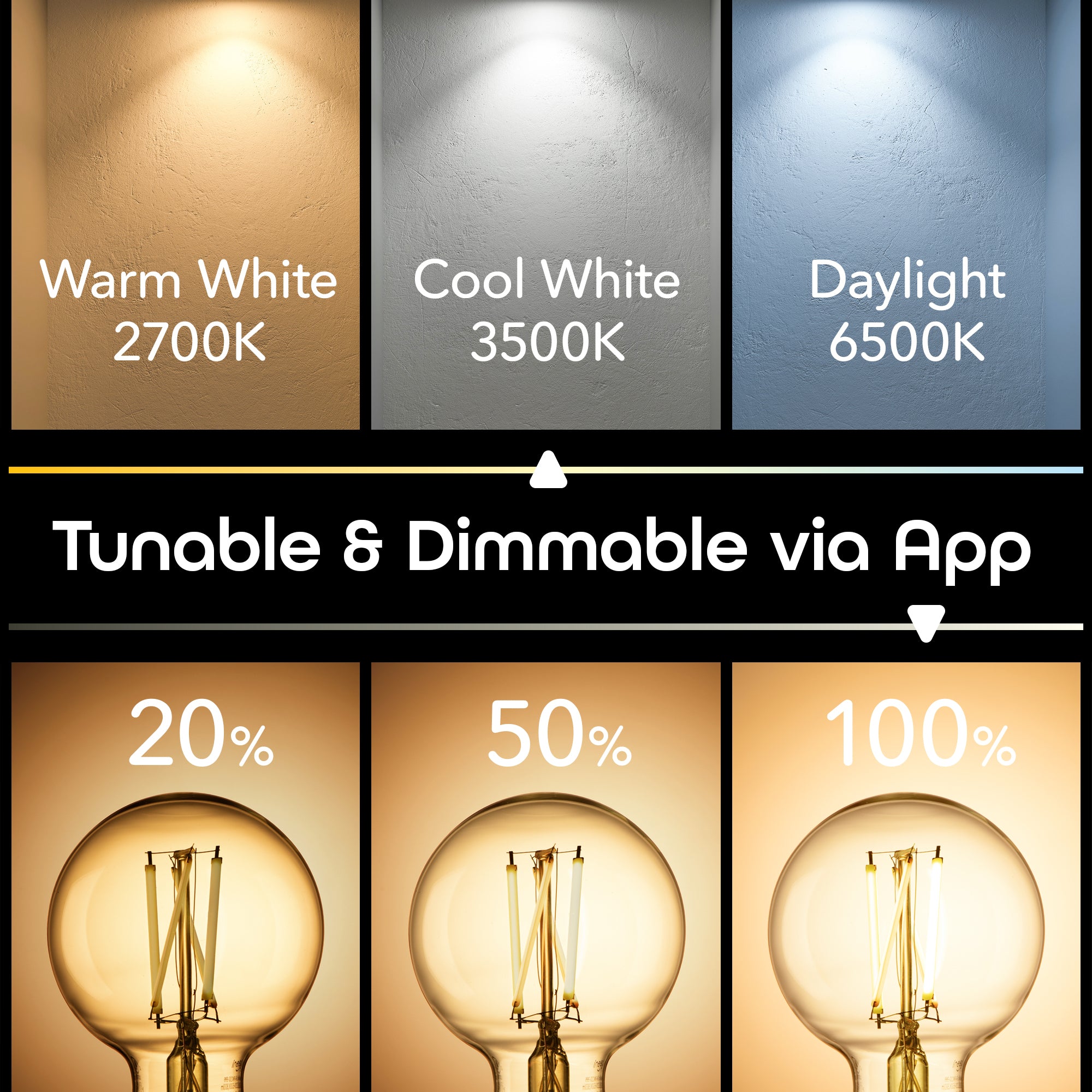 Geeni Lux G25 Smart LED Bulb - Tunable White 100W Equivalent (2 Pack) - Dimmable WiFi Light Bulb for Home, Bedroom & Office Automation