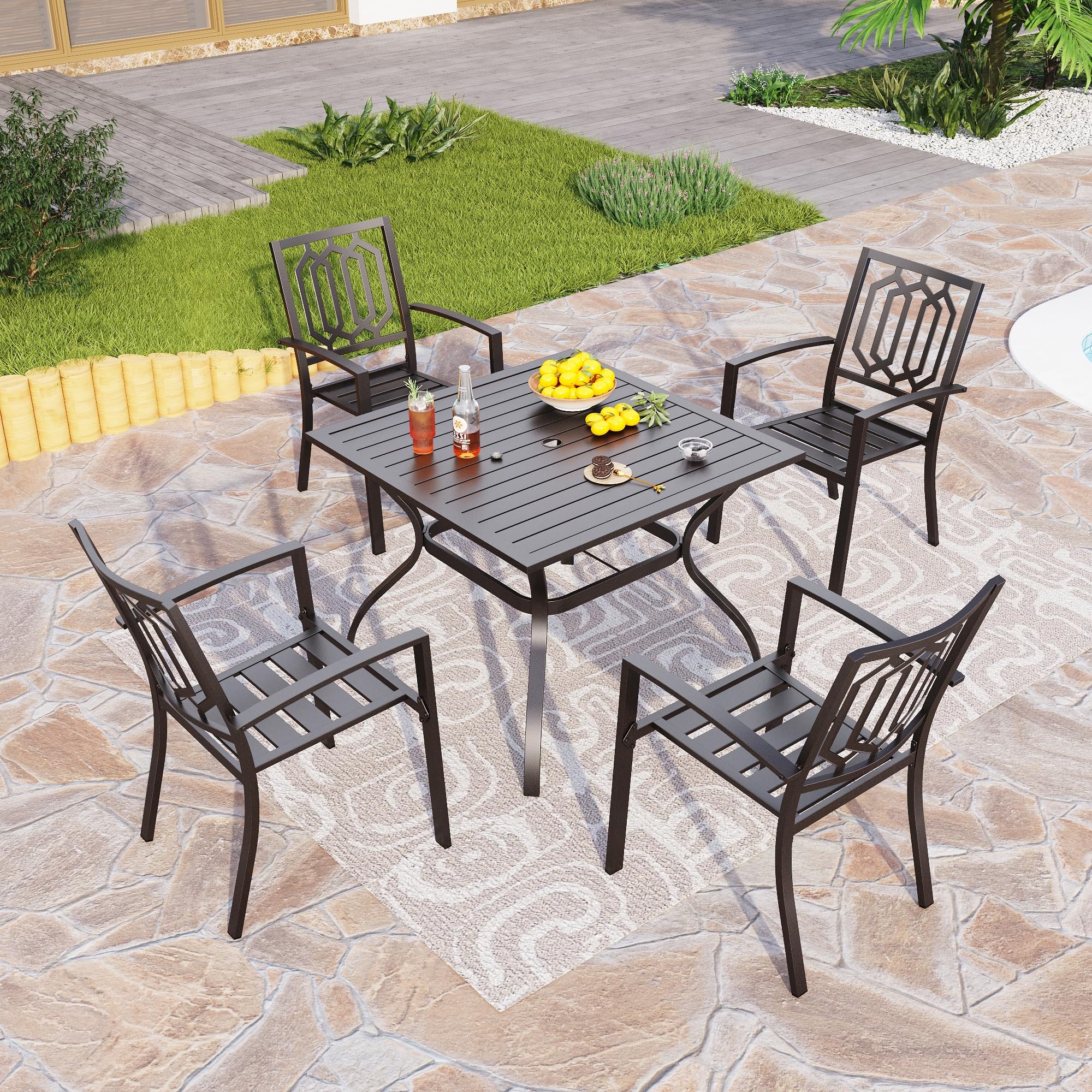 PHI VILLA 5-Piece Black Metal Outdoor Dining Set - 37