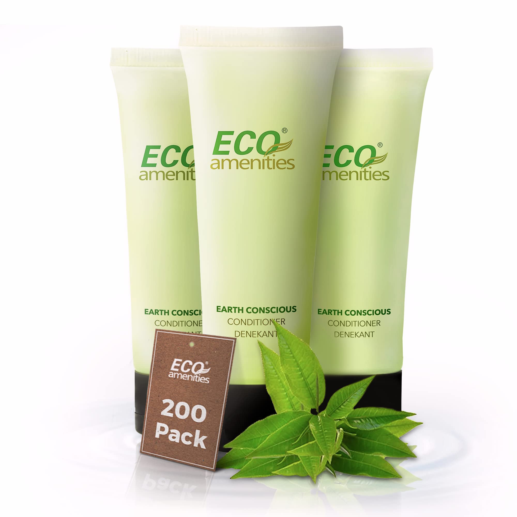 ECO AMENITIES Bulk Travel Size Conditioner - 200 Pack (30mL/1oz) | Green Tea Scented Hotel Conditioner Supplies with Flip Top Cap | Perfect for Hotels, Spas, Gyms & Travel Toiletries