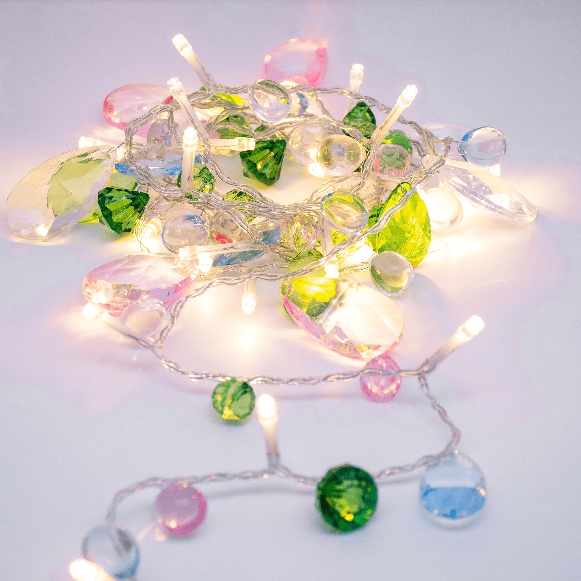 YOLIGHT 10ft Pastel Crystal LED Fairy Lights - Battery/USB Operated with Remote & Timer, 30 Warm White Jewels String Lights for Fairycore Room Decor, Girls Bedroom, Canopy, Christmas & Easter Party Decorations - Perfect for Kids' Rooms, Weddings, Nursery and Holiday Lighting