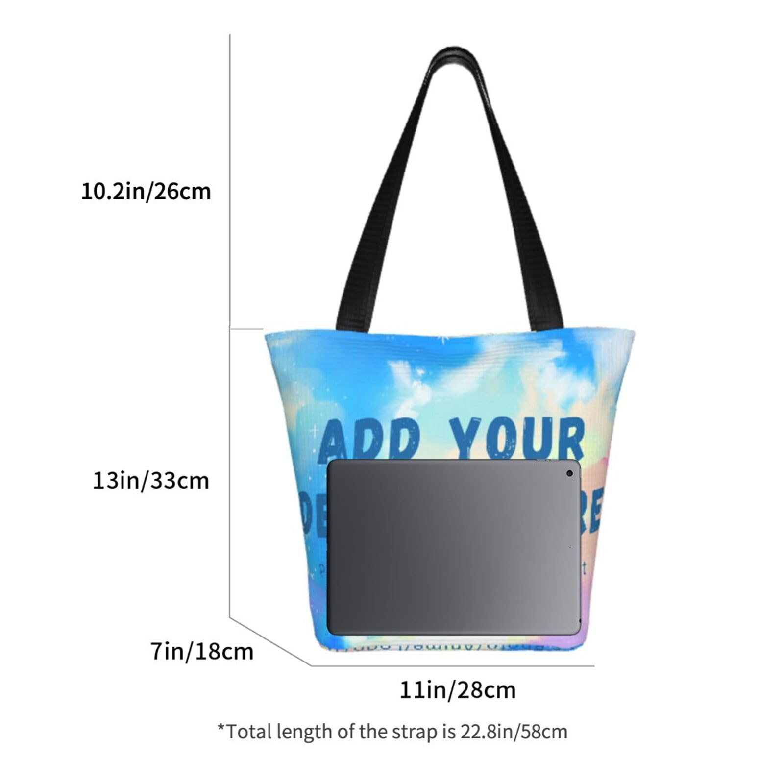 Custom Zipper Tote Bag - Personalized Reusable Shopping Bag with Photo/Text Printing - Durable Shoulder Handbag for Women - Perfect for Beach, Wedding, Travel & Work Commute