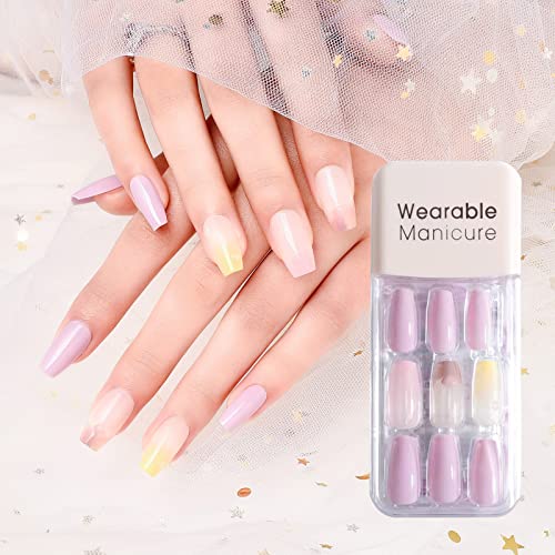 Premium Press On Nails - Glossy Round Fake Nails with Adhesive Stickers, Nail Tools & Storage Box (30 Count) | Lavender False Nails for Women & Girls | Perfect for Parties, Weddings & Everyday Wear