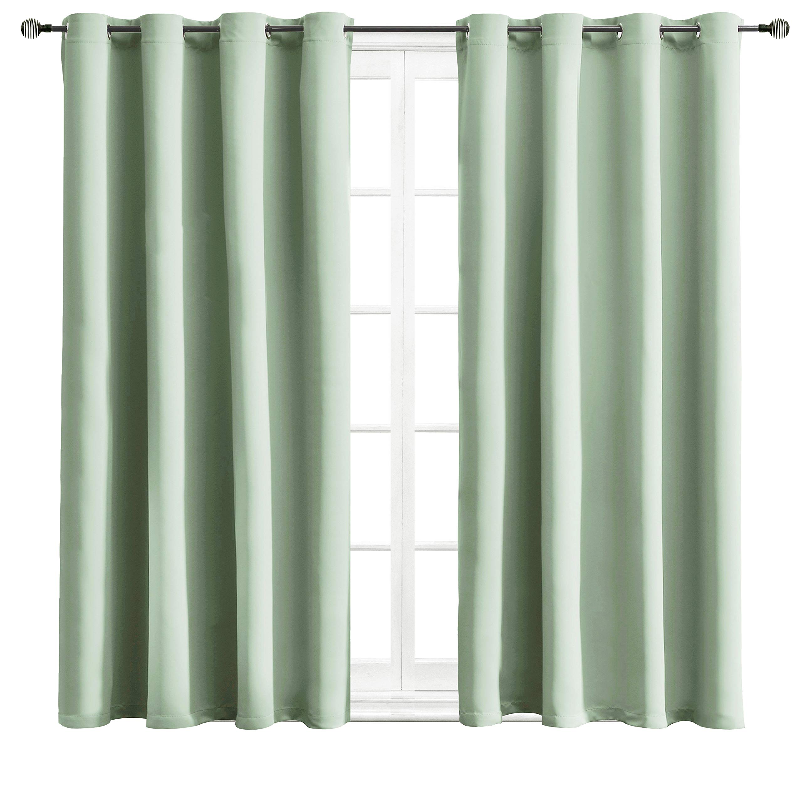 WONTEX Blackout Curtains for Living Room - Thermal Insulated Room Darkening Window Drapes with Grommet Top, 52 x 63 Inch, Light Green, 2 Panels - Perfect for Home Theater, Nursery & Light Sleepers