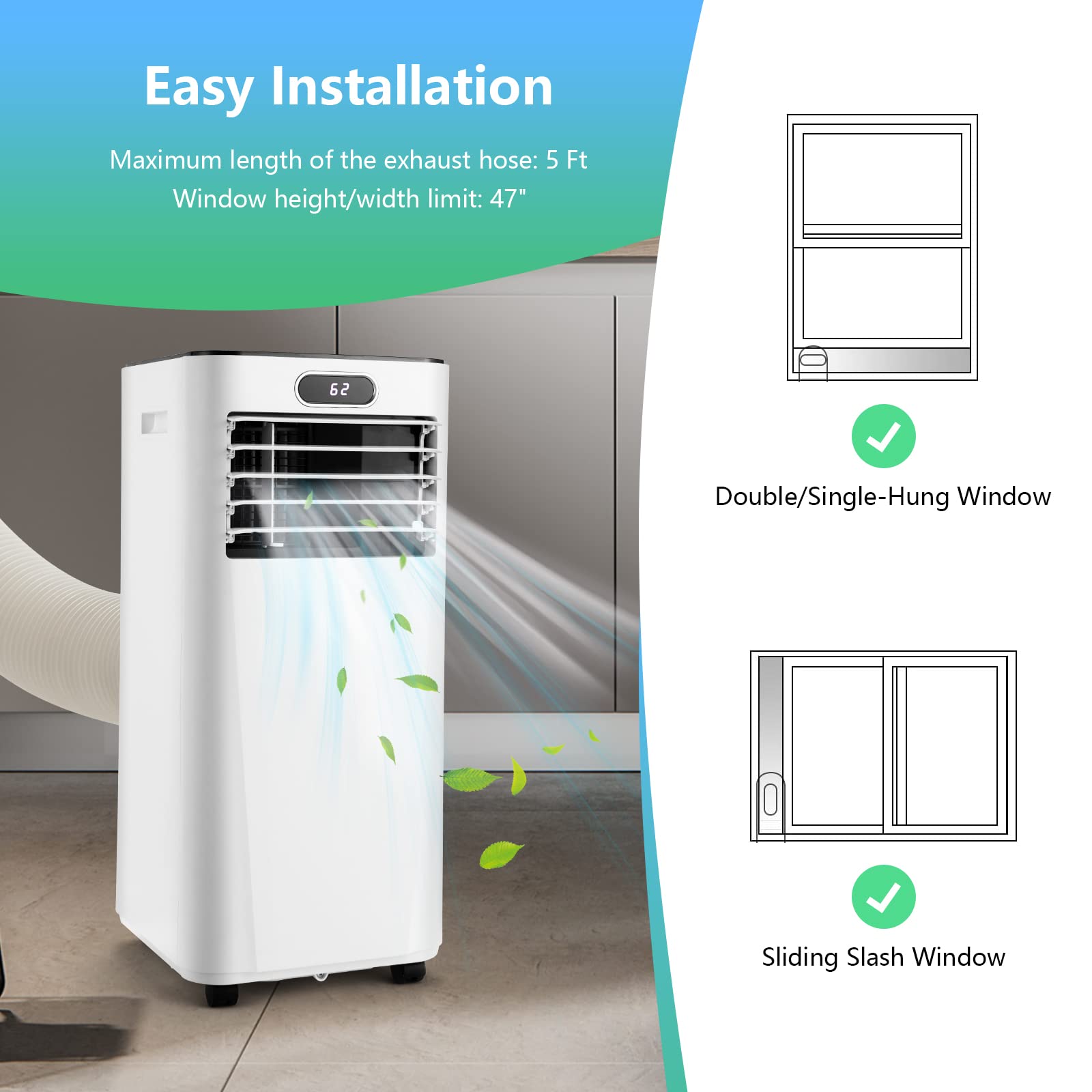 ARLIME 8000 BTU Portable Air Conditioner - Cools 230 Sq. Ft, 2-Speed Fan & Dehumidifier with Child Lock, 24H Timer, LED Display - Perfect for Living Room, Bedroom, Office & Small Spaces (Ideal for Summer Cooling & Year-Round Comfort)
